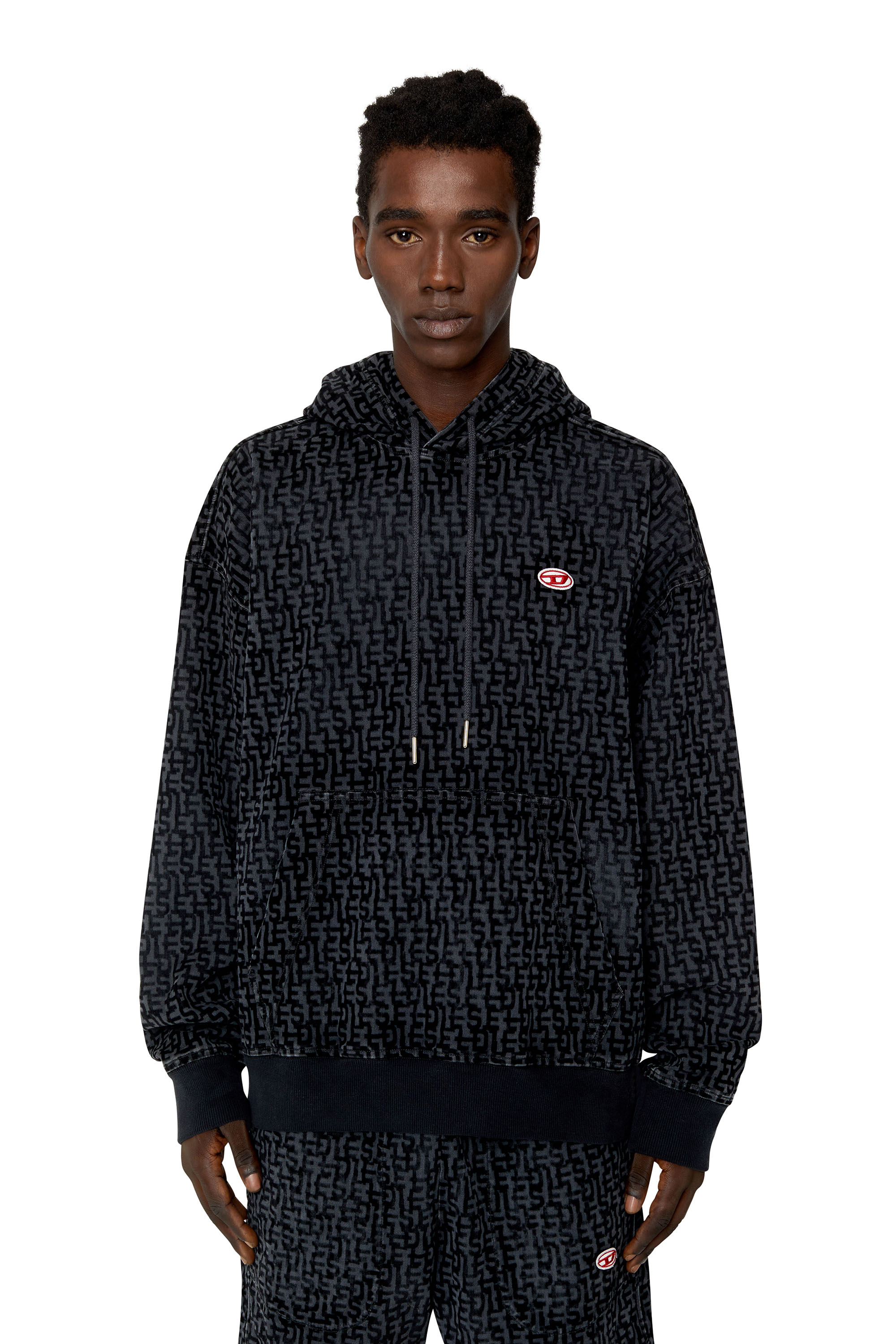 Diesel - D-UM-RIB TRACK DENIM HOODIE, Black/Dark grey - Image 1