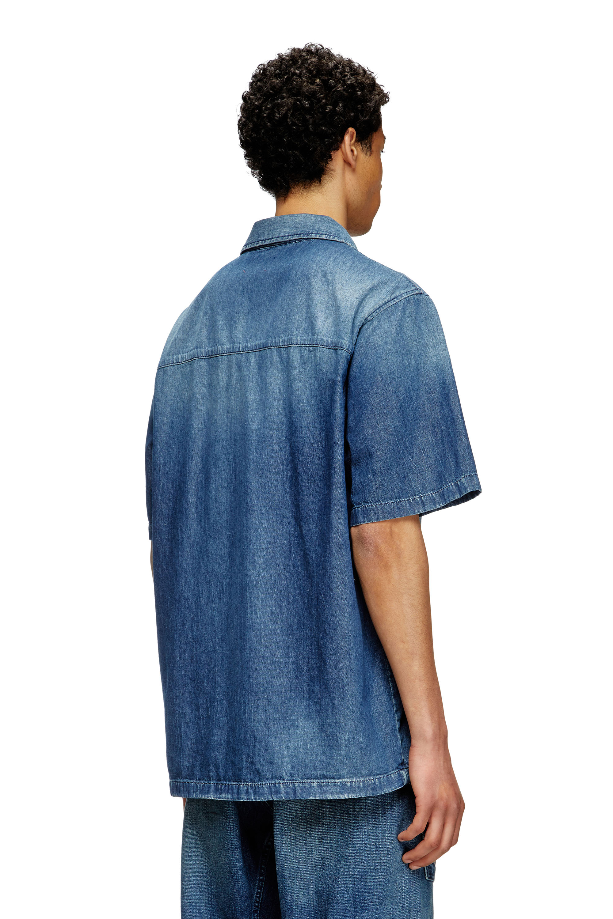 Diesel - D-NABIL-D, Camisa de bolos en denim con efecto de contraste Hombre in Azul marino - 2