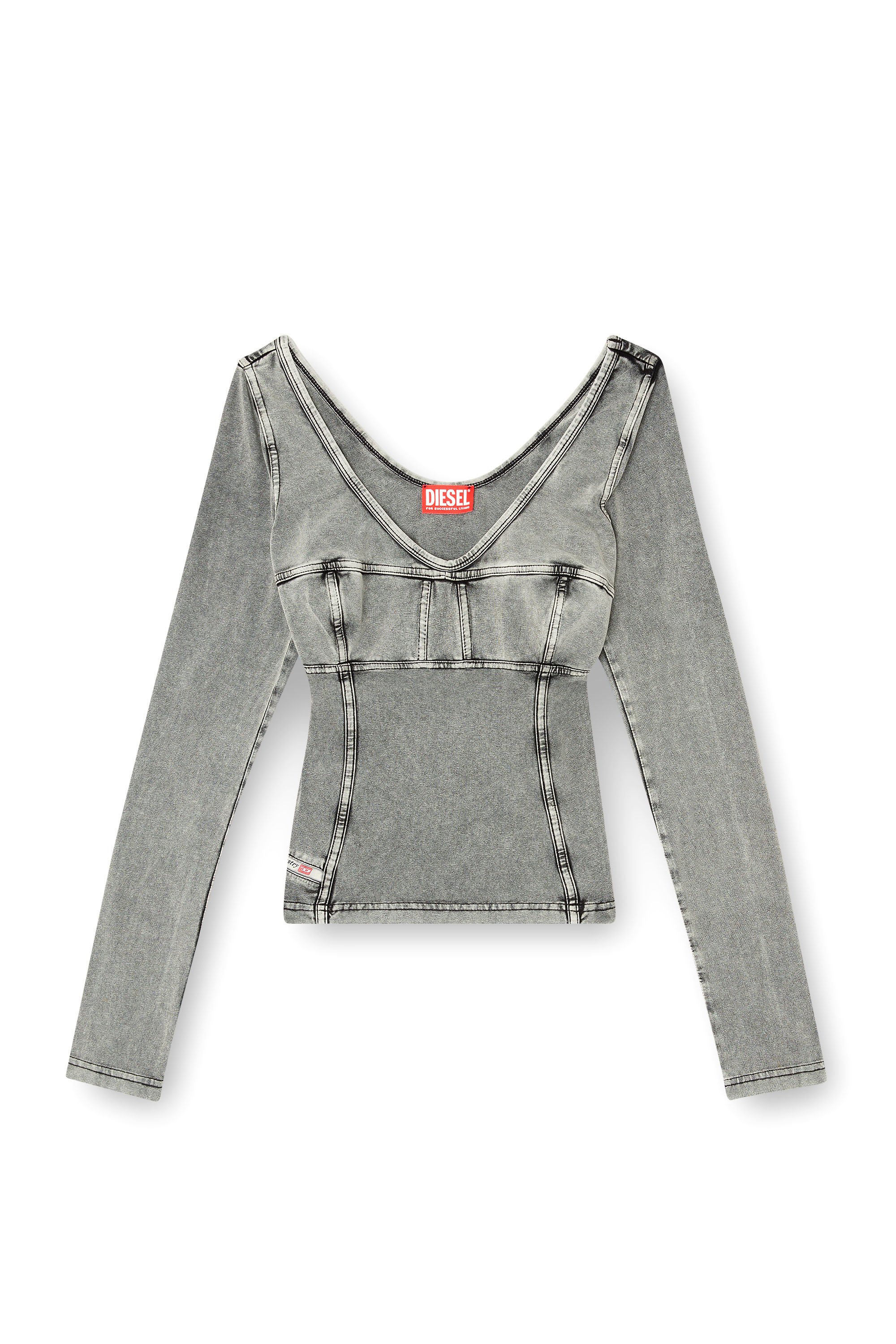 Diesel - T-ELIN, Woman's Long-sleeve top with denim effect in Grey - 4