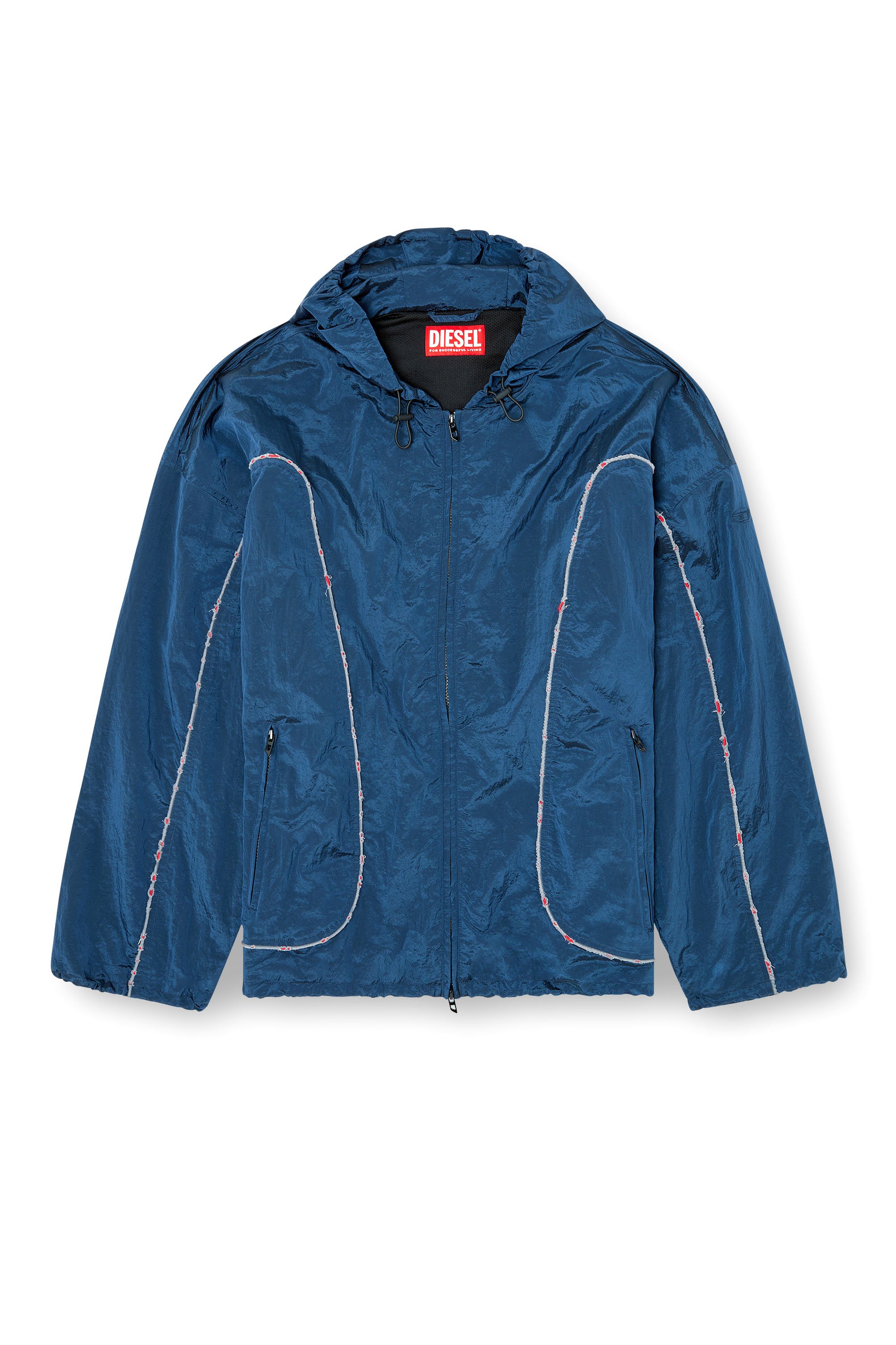 Diesel - J-ANTHEIT, Man's Windbreaker with destroyed piping in Blue - 5