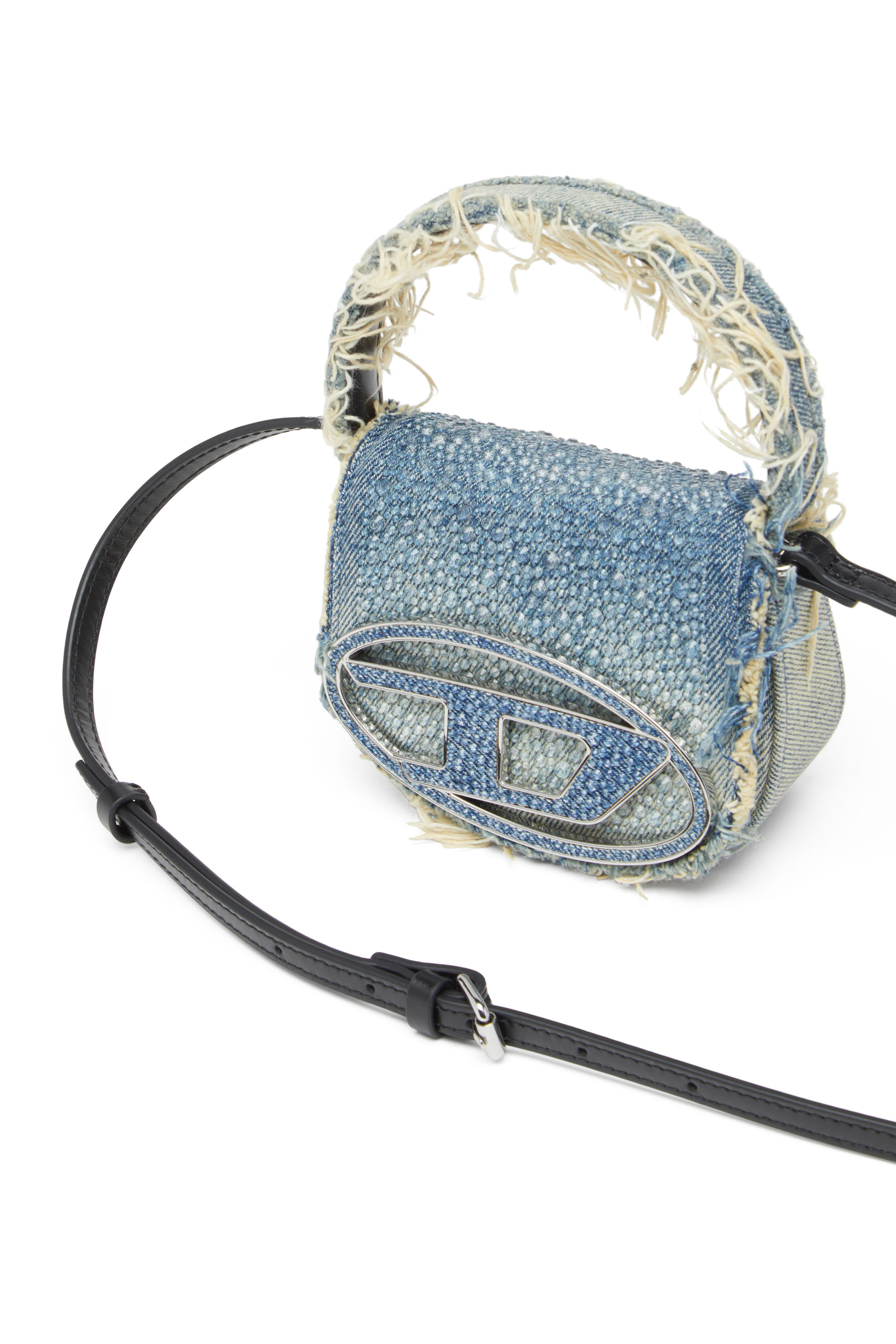 Women's 1DR XS-Iconic mini bag in denim and crystals | Blue