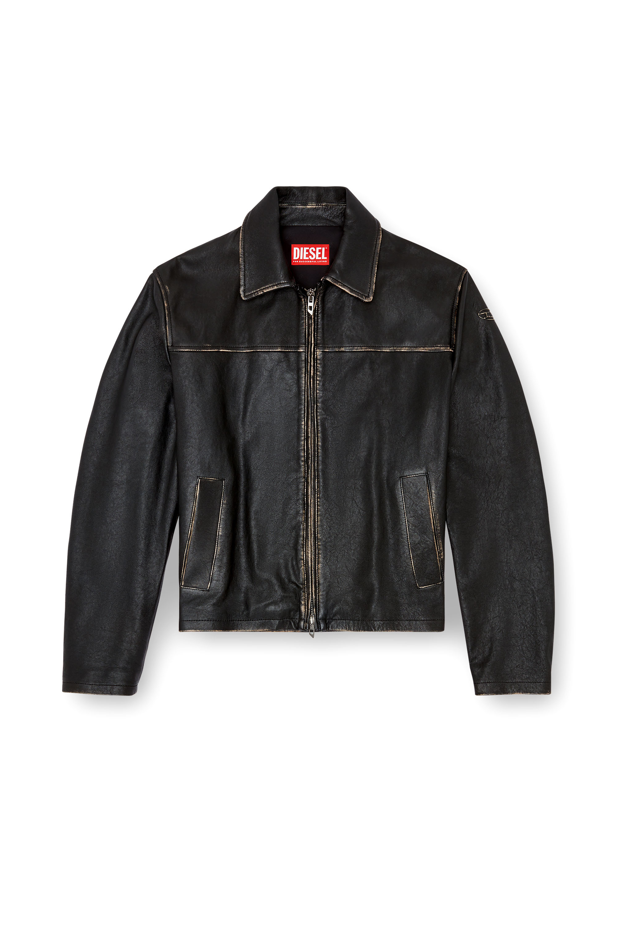 Diesel - L-BLIXIA, Man's Distressed leather jacket in Black - 5