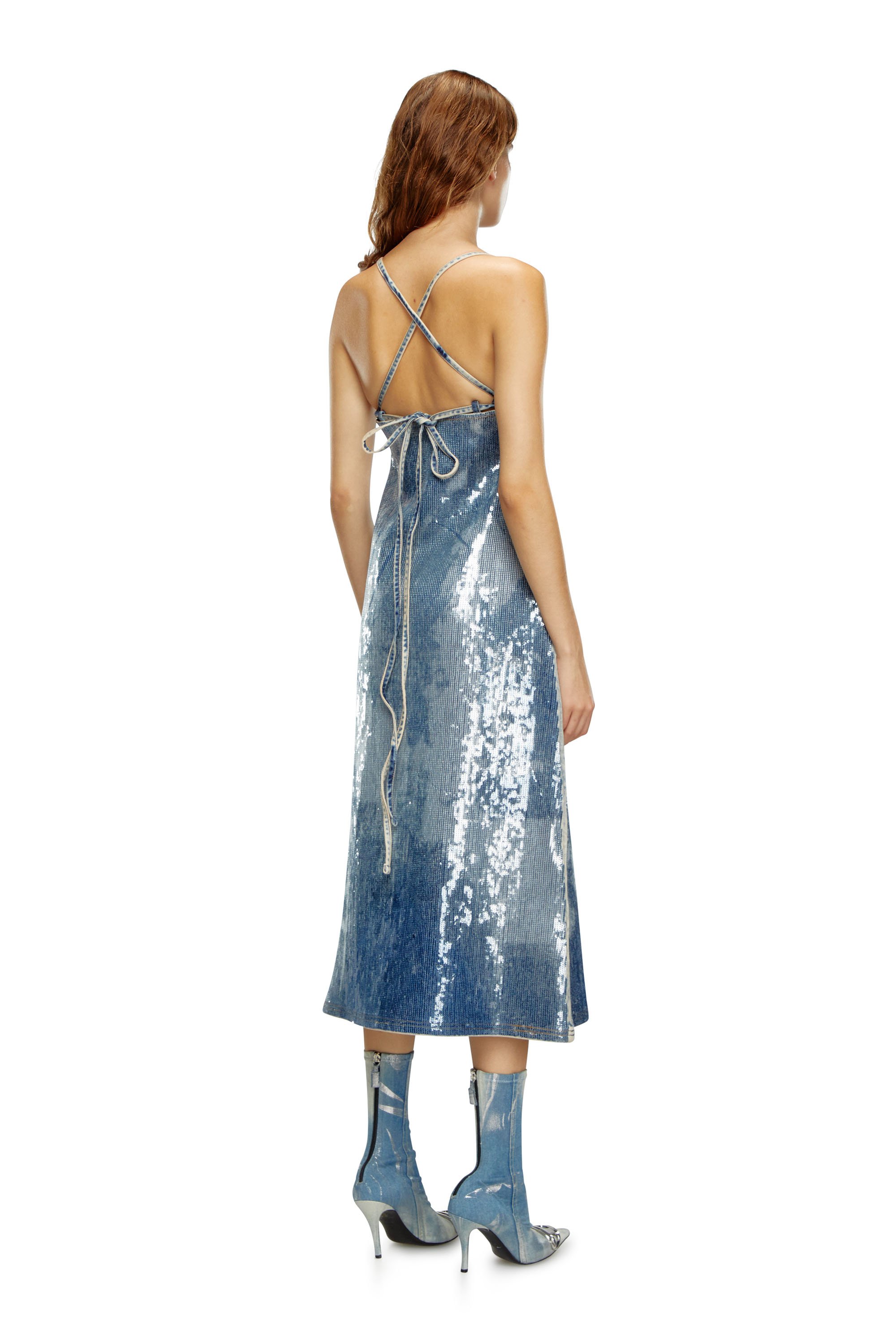 Diesel - DE-HELD-S2, Vestido midi en denim con tiras y lentejuelas Mujer in Azul marino - 2