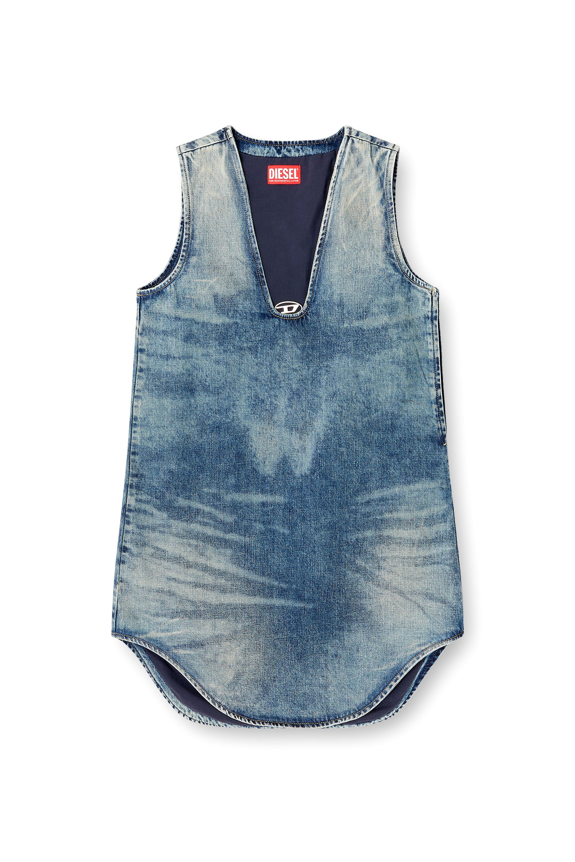 Diesel - DE-LARIS-DRESS-S, Woman's Short dress in marbled denim in Medium blue - 3