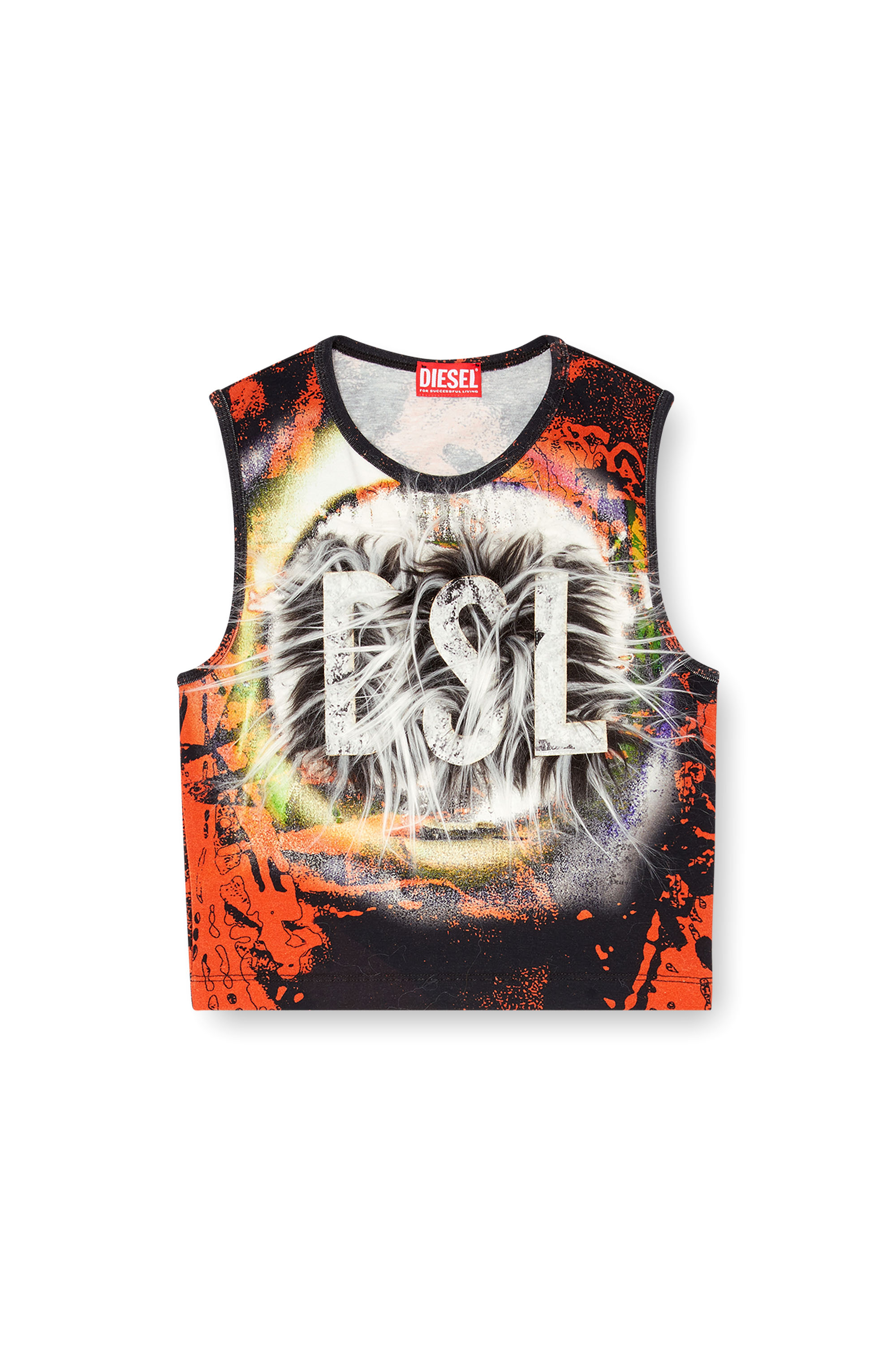 Diesel - T-GRAFITE, Camiseta con tirantes recortada con logotipo velloso Mujer in Multicolor - 6