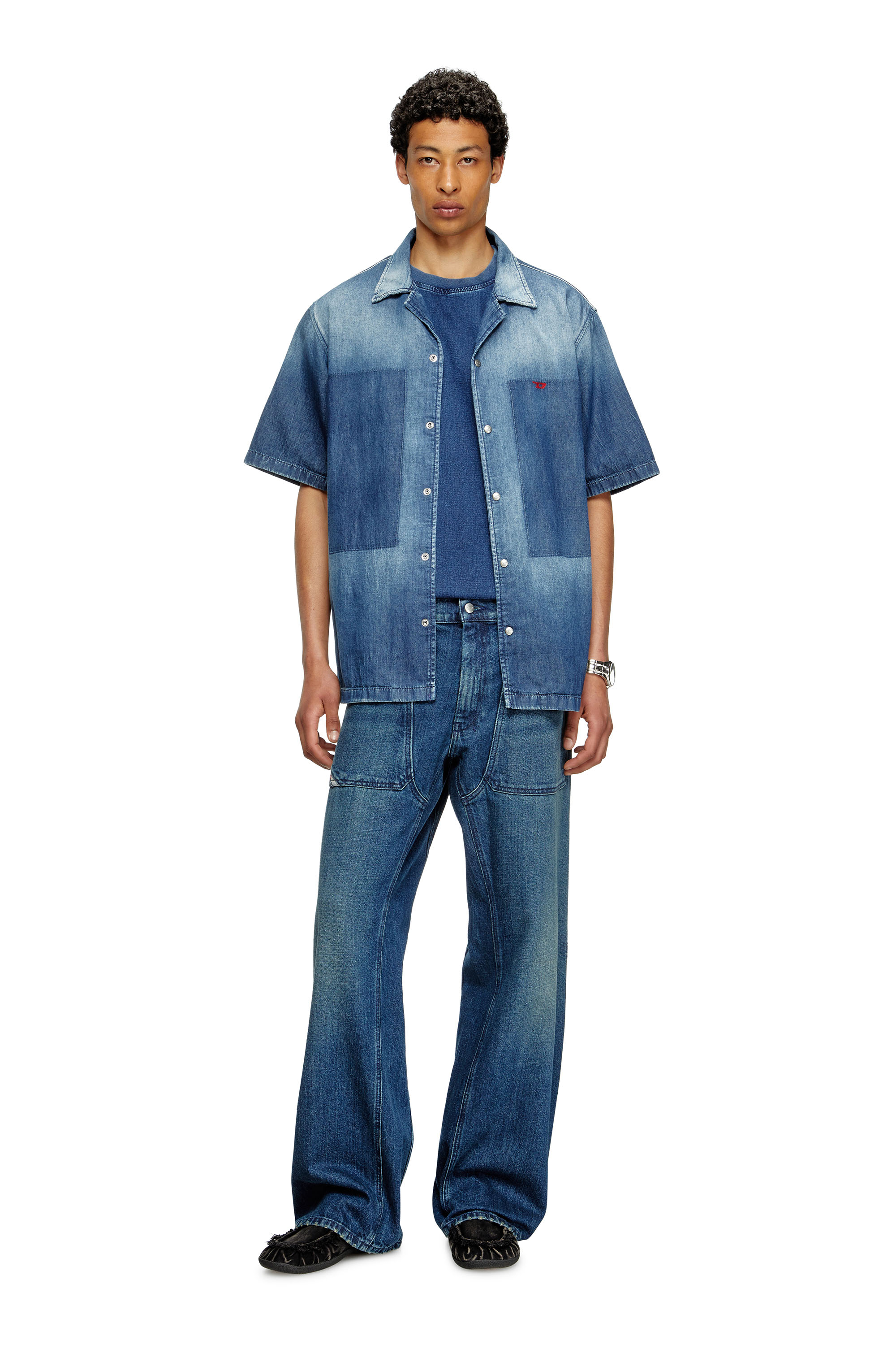 Diesel - D-NABIL-D, Camisa de bolos en denim con efecto de contraste Hombre in Azul marino - 3