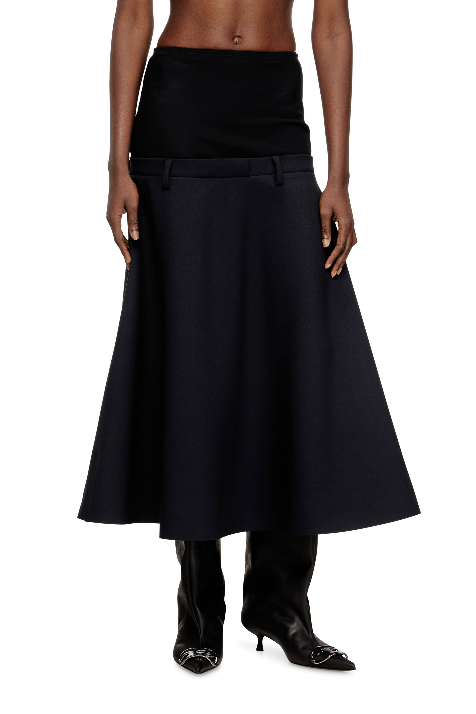 Diesel - O-GRACE-BOND, Woman's Drop-waist skirt in neoprene-bonded fabric in Dark Blue - 1