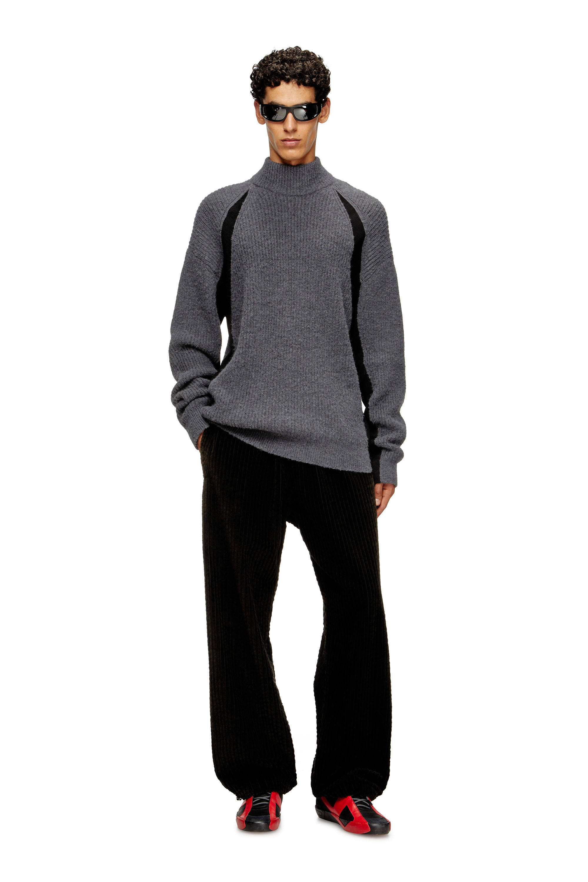 Diesel - K-LOLLO-TN, Man's Alpaca-blend jumper with contrast inserts in Grey - 4