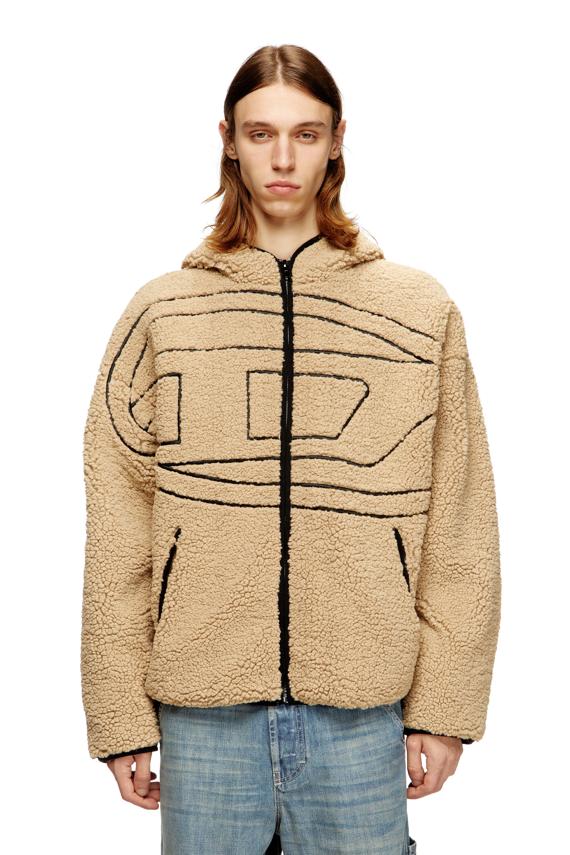 Diesel - S-ZAT, Sudadera de peluche con capucha Hombre in Beige - 1