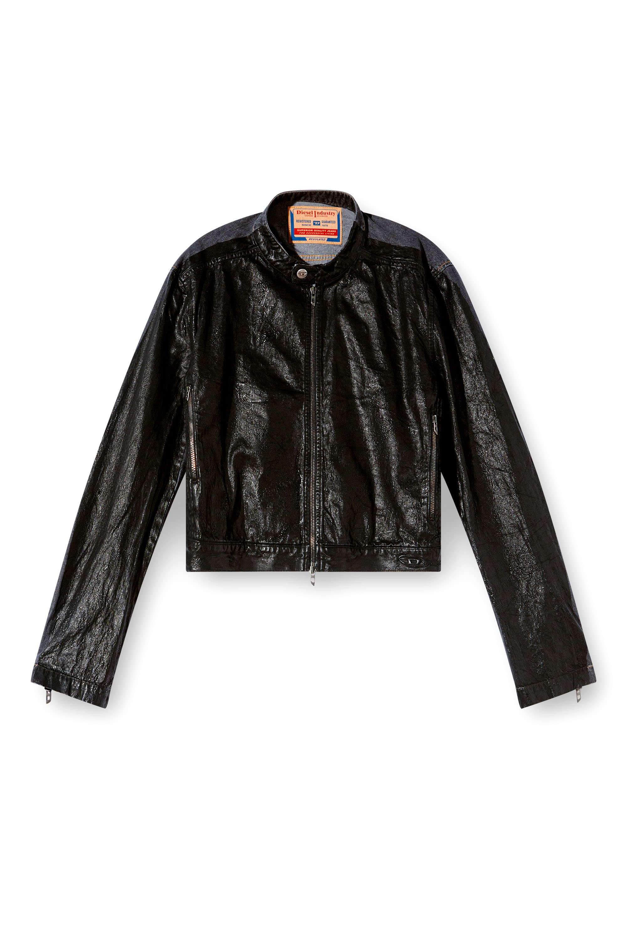 Diesel - D-GLORY-DD, Chaqueta motera de denim con parte delantera recubierta Unisex in Negro - 7