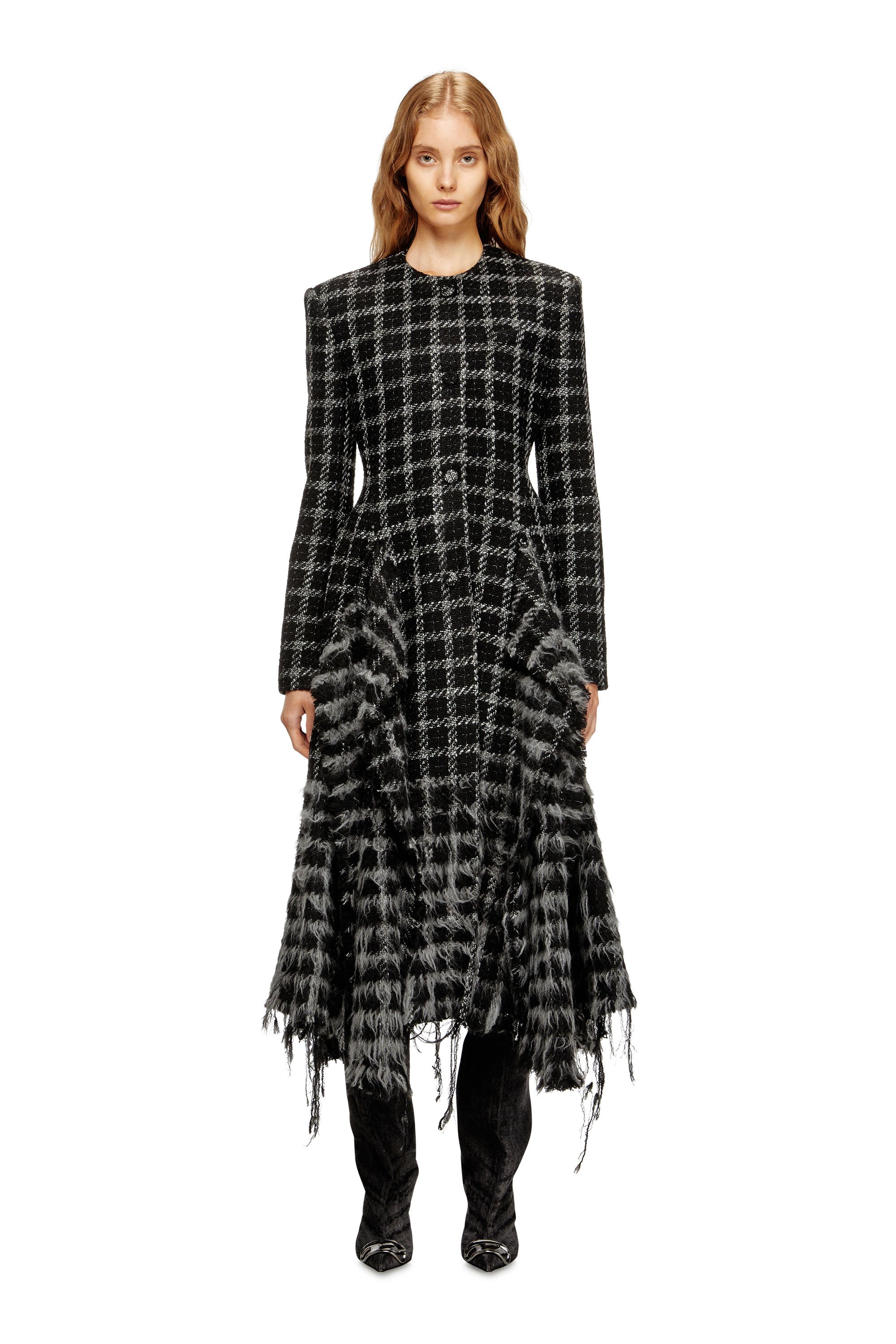 Diesel - G-ABRIE, Abrigo de bouclé con dobladillo deshilachado Mujer in Negro - 1