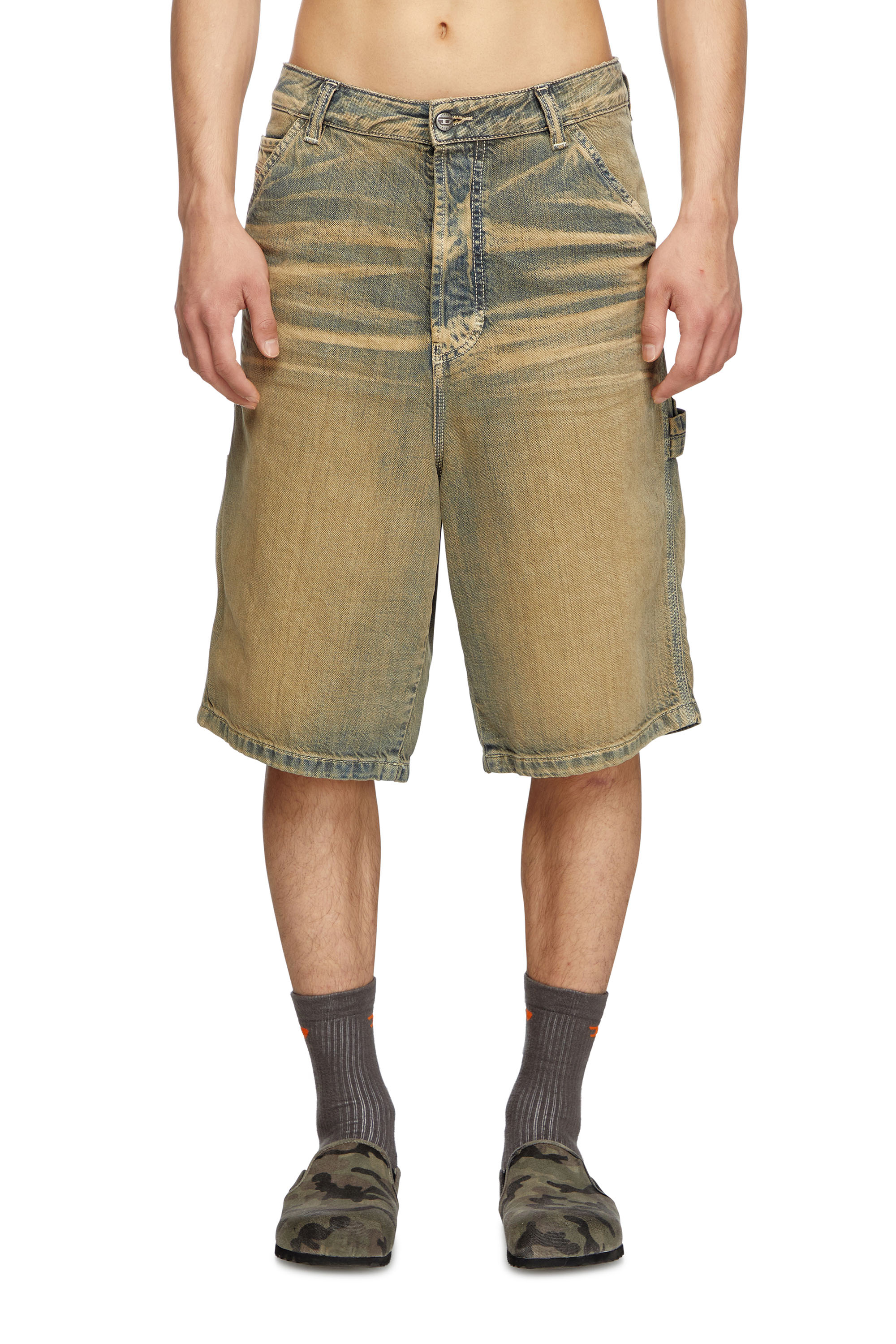 Diesel - D-LIVERY-SHORT, Man's Utility shorts in gold-brush denim in Brown/Blue - 1