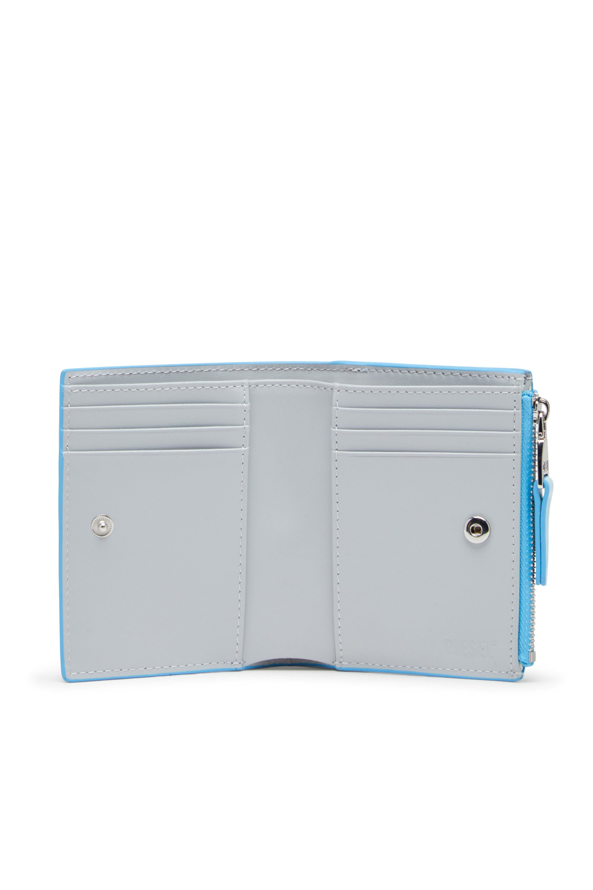 Diesel - PLAY BI-FOLD ZIP II, Cartera pequeña de poliuretano brillante estampado Mujer in Azul marino - 3