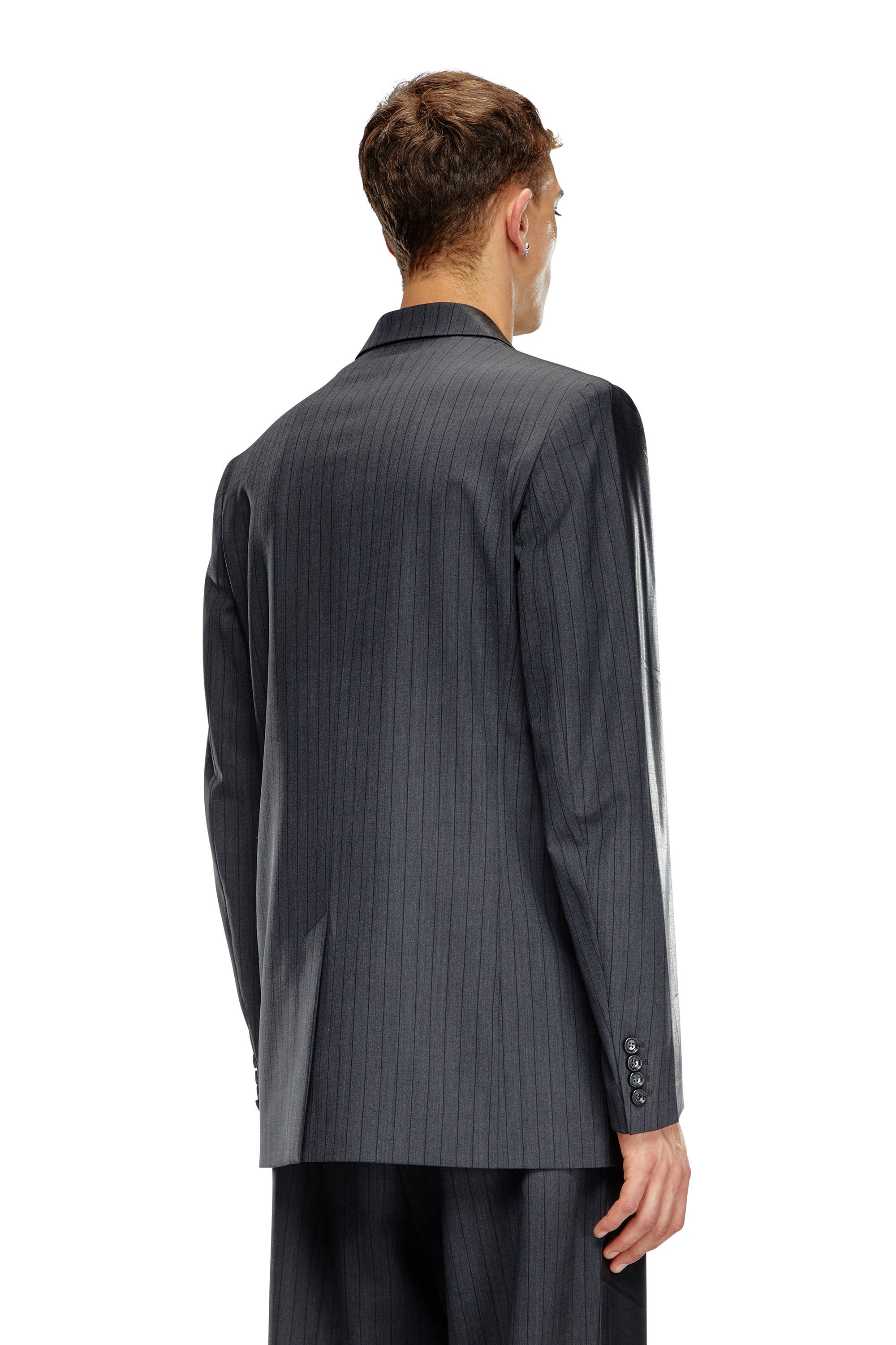 Diesel - J-STANLEY, Man Pinstripe blazer with coated front in Black - Image 3