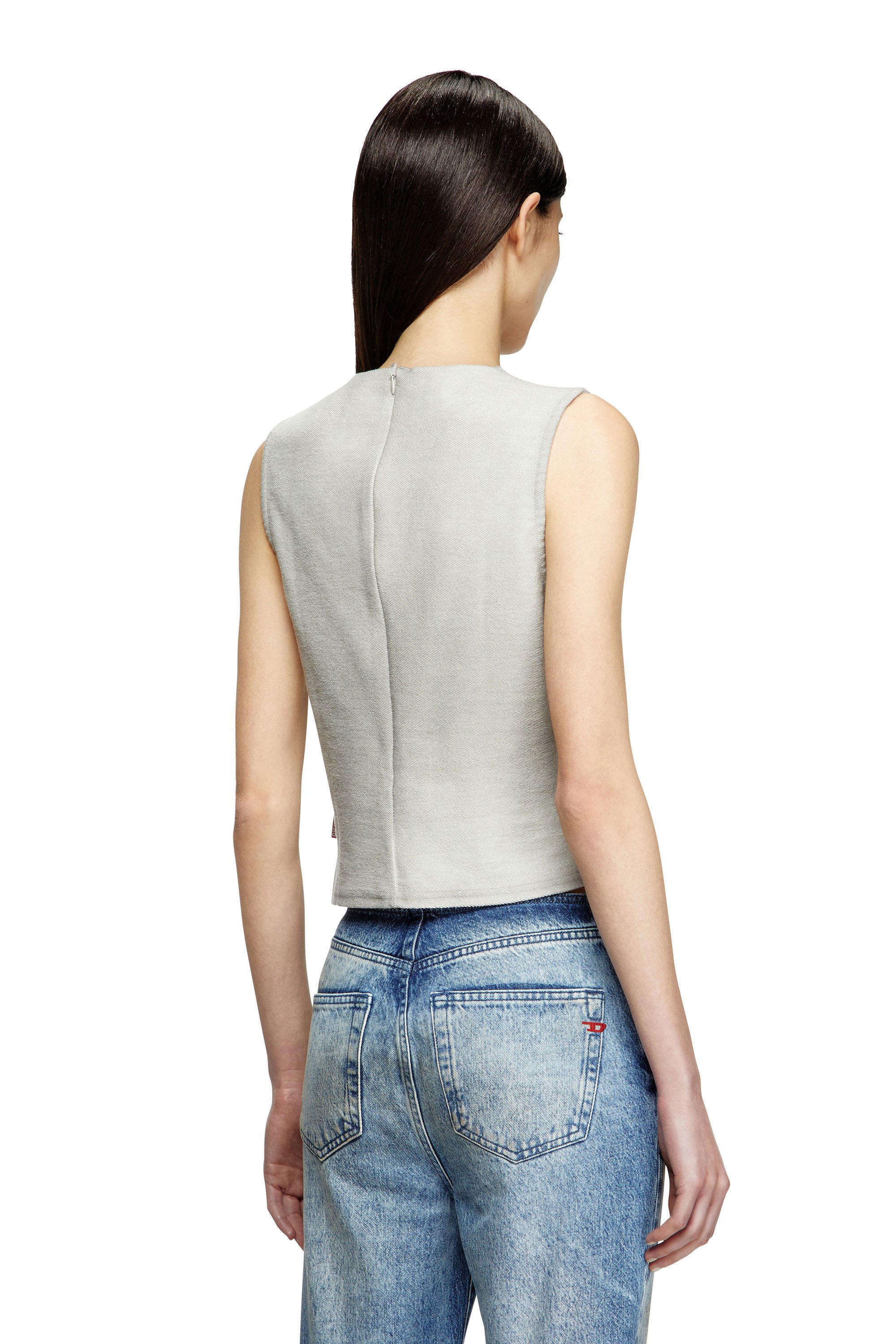 Diesel - T-YASMINA, Woman's Tank top with distressed front in Light Grey - 3