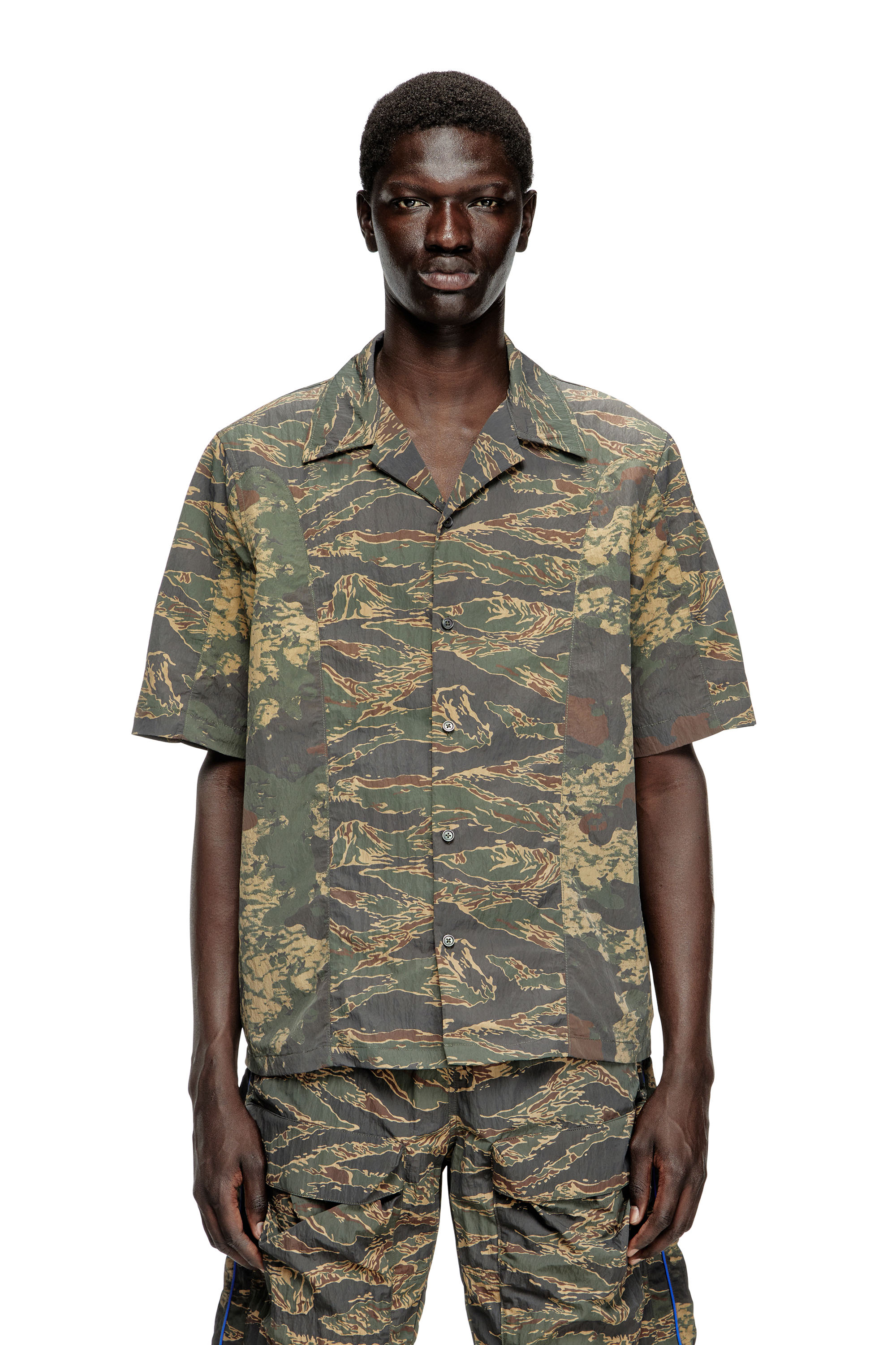 Diesel - S-BRACK-EPBW, Man's Shirt with mixed camo prints in Military Green - 1