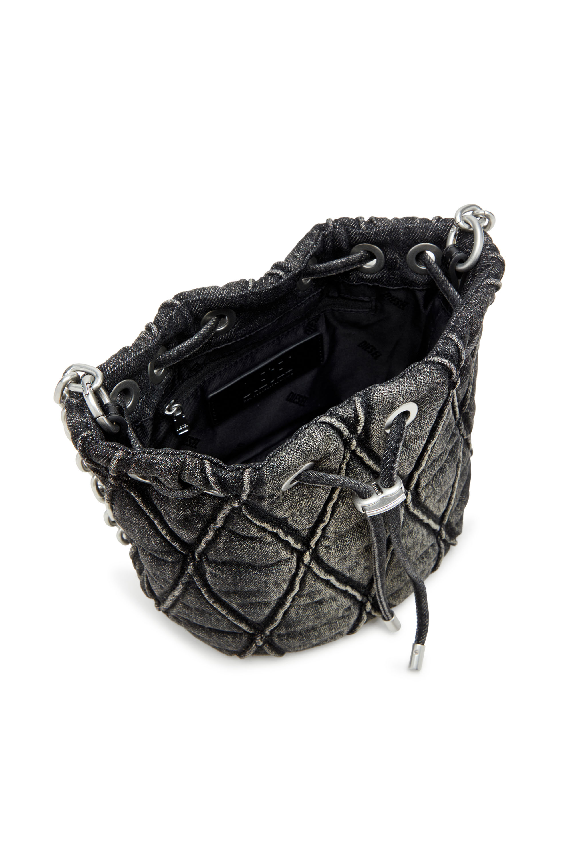 Diesel - CHARM-D BUCKET S, Charm-D S-Bolso mini tipo cubo en denim acolchado tratado Mujer in Negro - 4