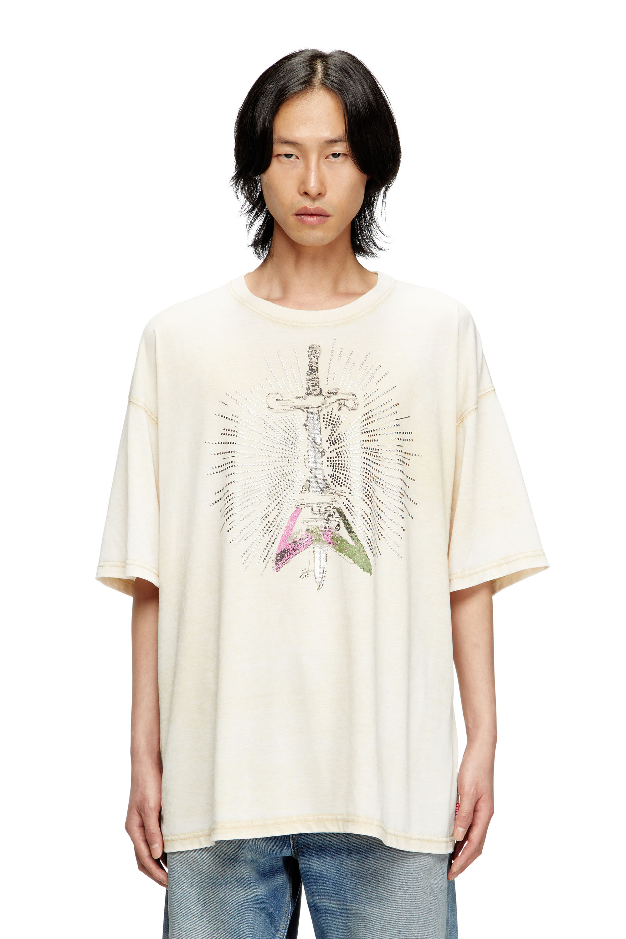 Diesel - T-BOXT-T18, Man's T-shirt with sword print in Beige - 1