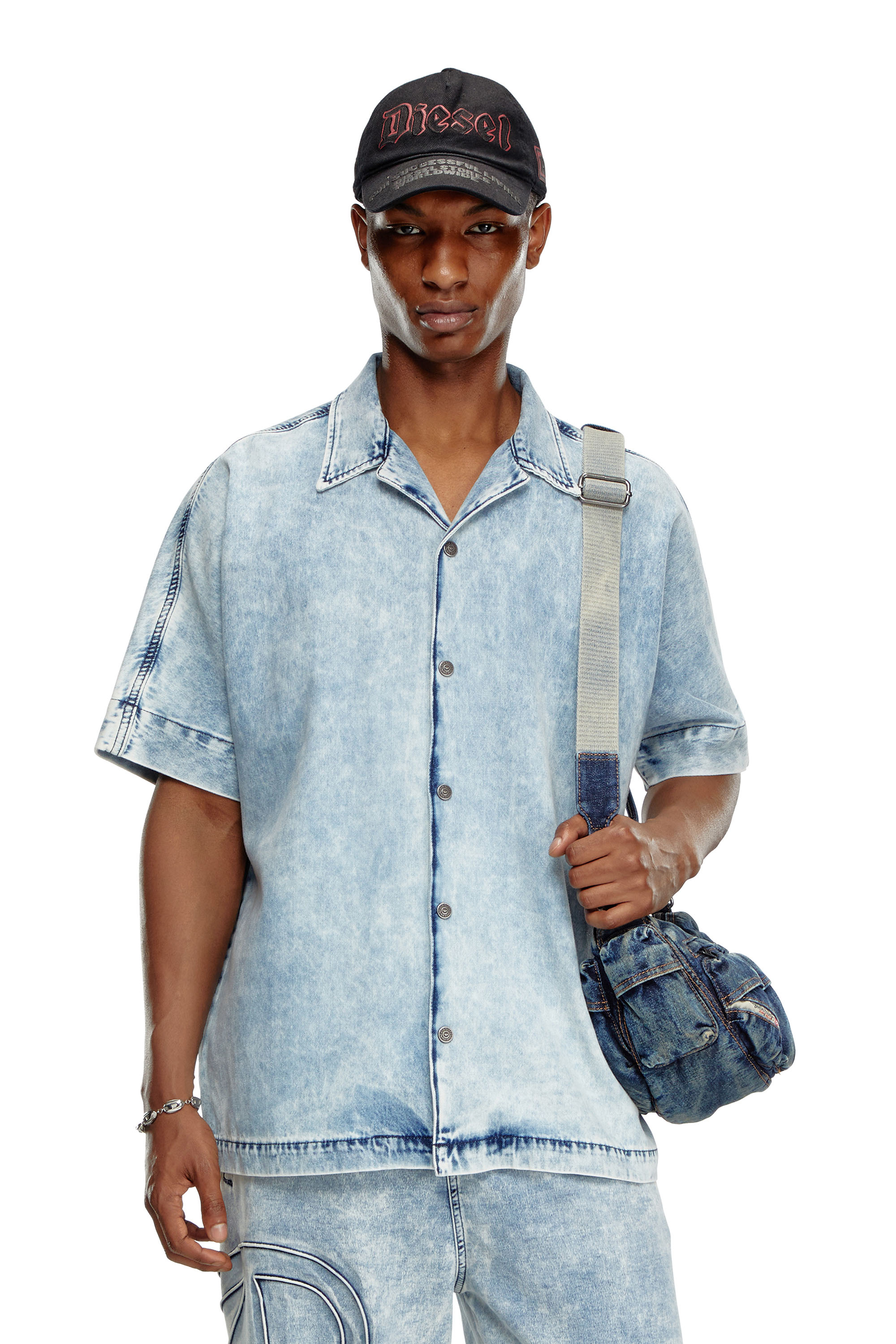 Diesel - D-NABIL-S, Man Denim bowling shirt with Oval D in Blue - Image 2