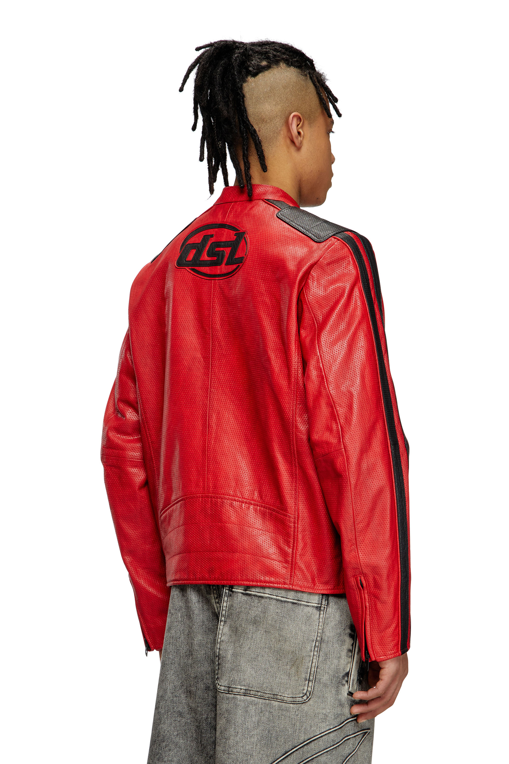 Diesel - L-POP, Chaqueta de motorista de cuero perforado Unisex in Rojo - 3