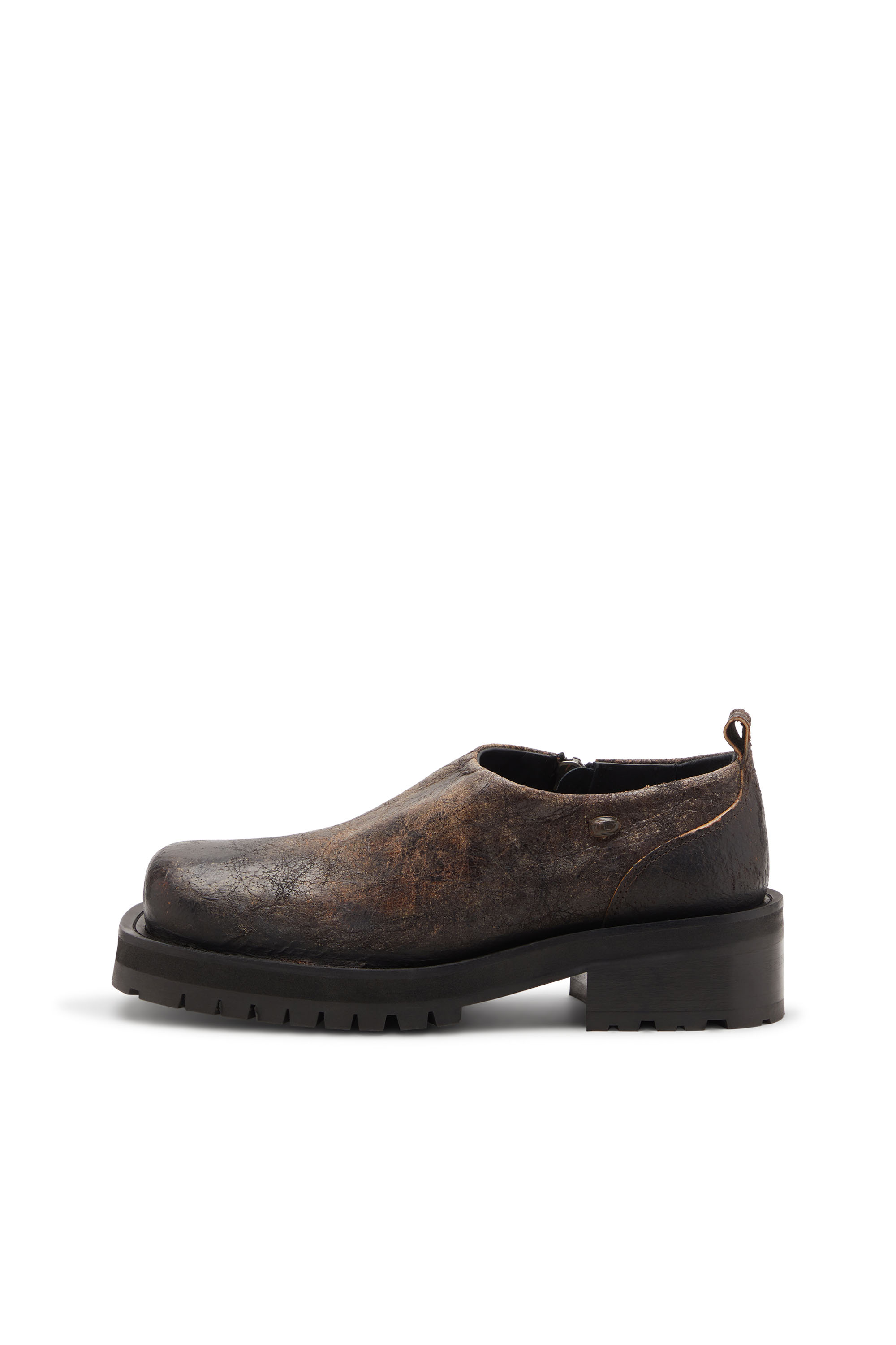 Diesel - D-TEXAN CLOG, Man's D-Texan-Zipped shoes in distressed crackled suede in Brown - 2