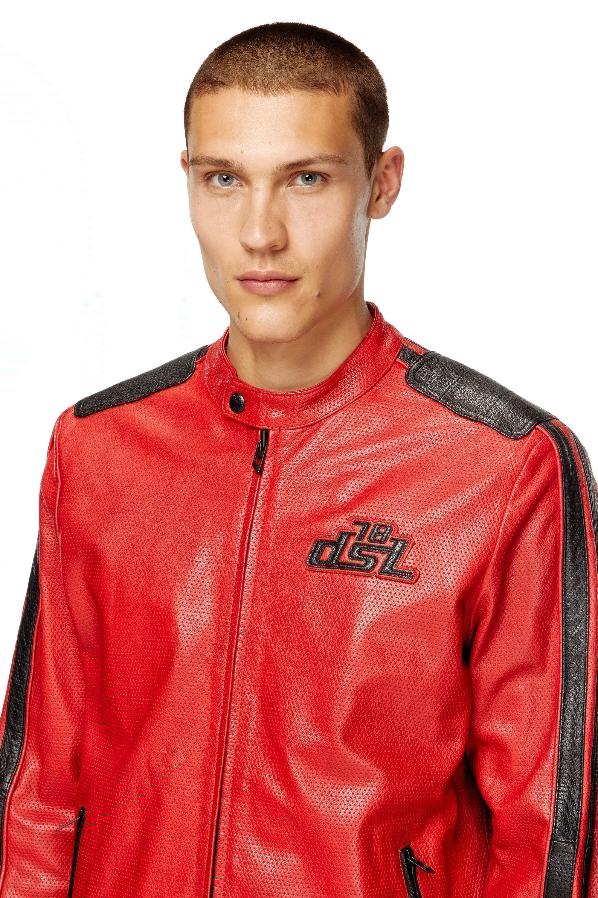 Diesel - L-POP, Unisex's Biker jacket in perforated leather in Red - 4