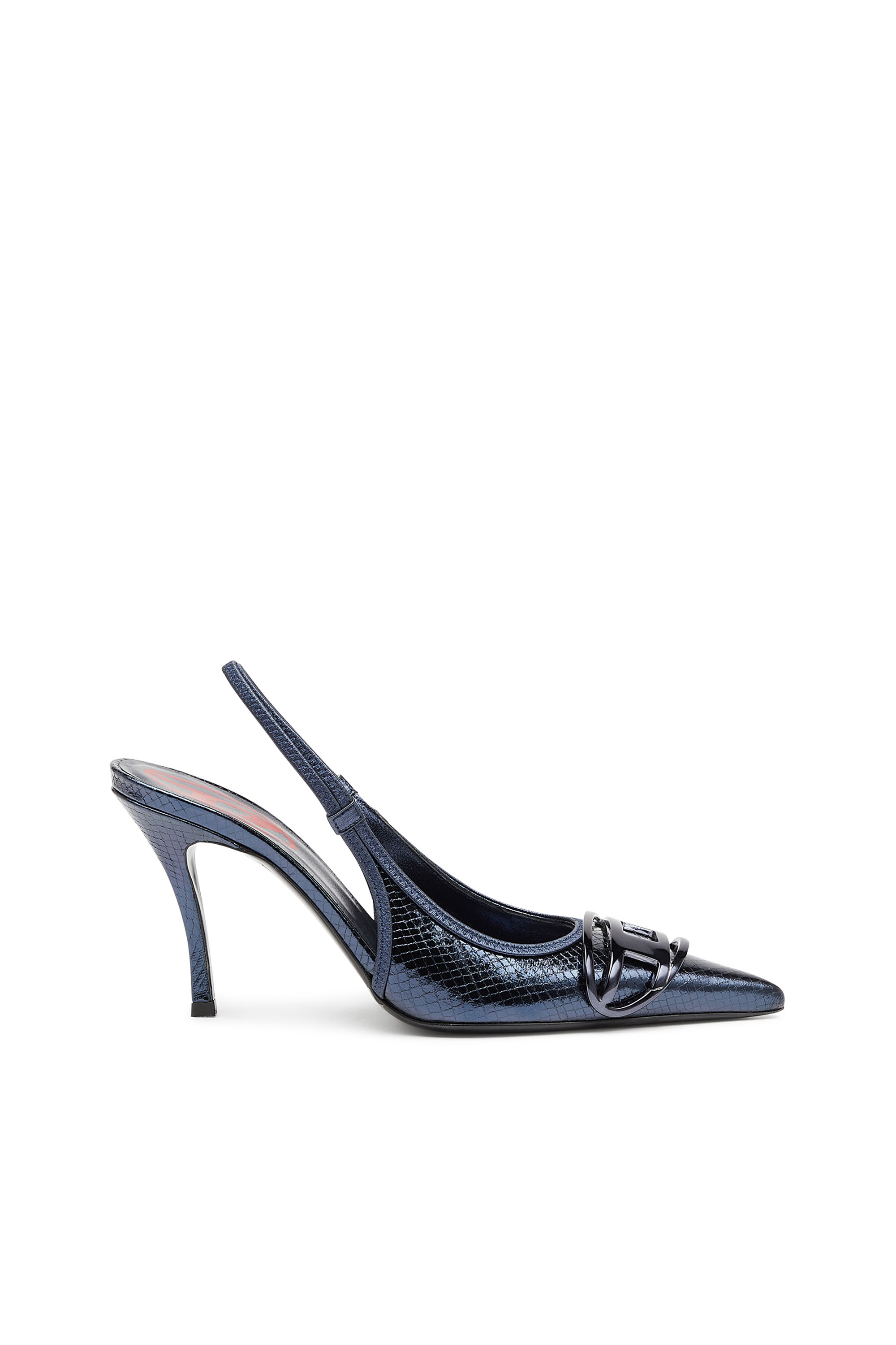 Diesel - D-VENUS SB, Woman D-Venus-Patent snake-effect slingback pumps in Blue - Image 1