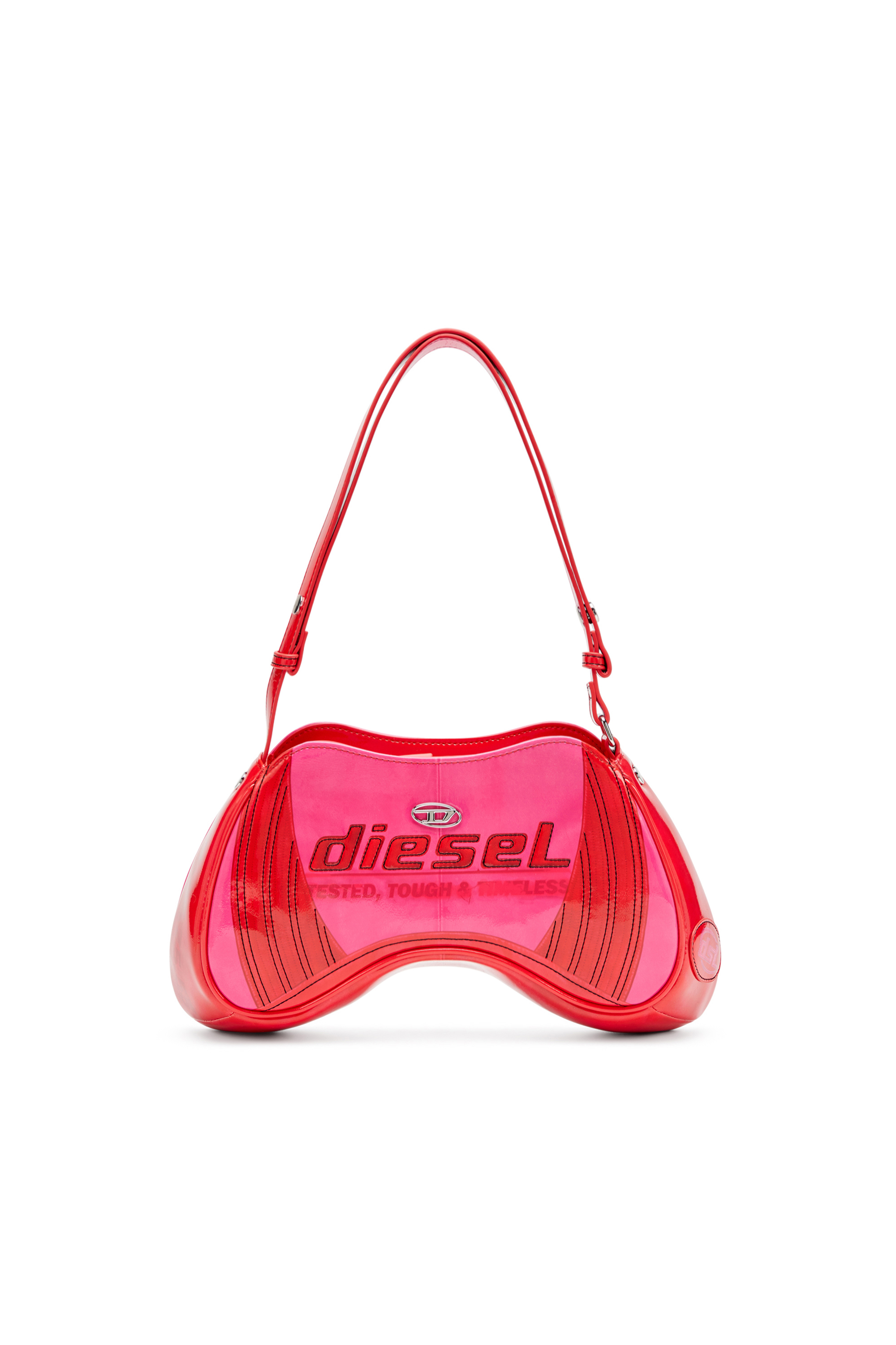 Diesel - PLAY SHOULDER, Play-Bolso de hombro brillante con detalles tipo motorista Mujer in Rosa - 1