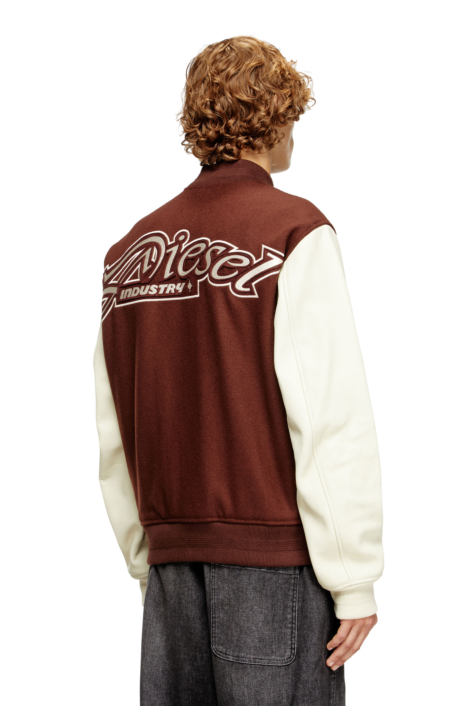 Diesel - L-KOPF, Man's Padded bomber jacket in wool and leather in Brown - 3