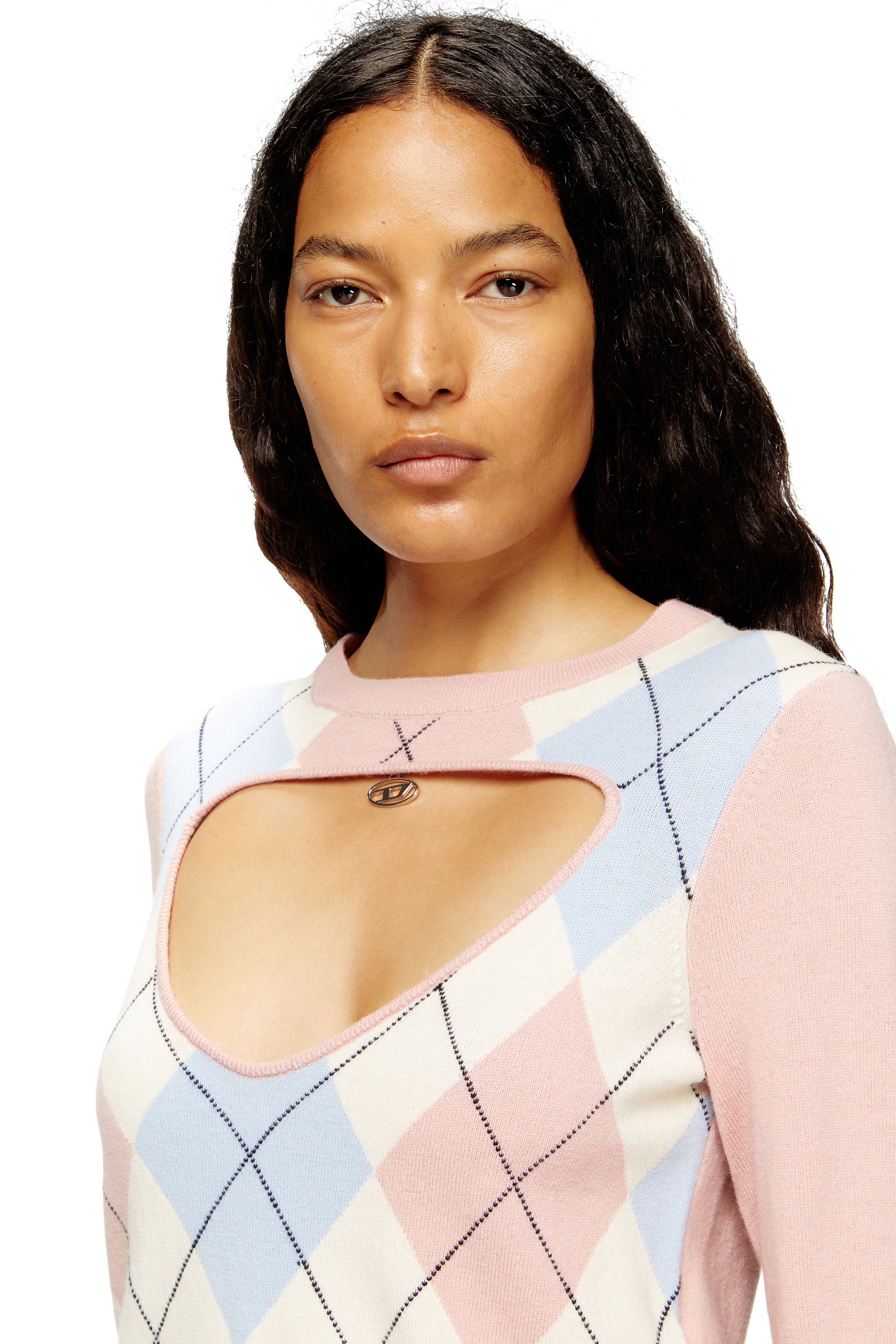 Diesel - M-ROMKO-LS, Woman's Cut-out jumper in argyle wool in Pink - 4