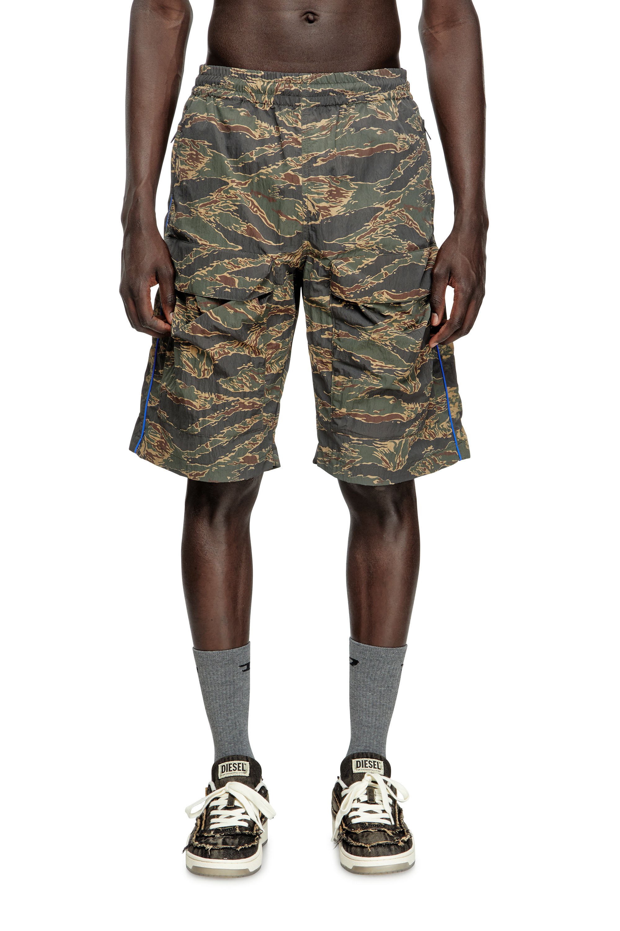 Diesel - P-RAMOS-SHORT-EPBW, Man's Cargo shorts with mixed camo prints in Military Green - 1