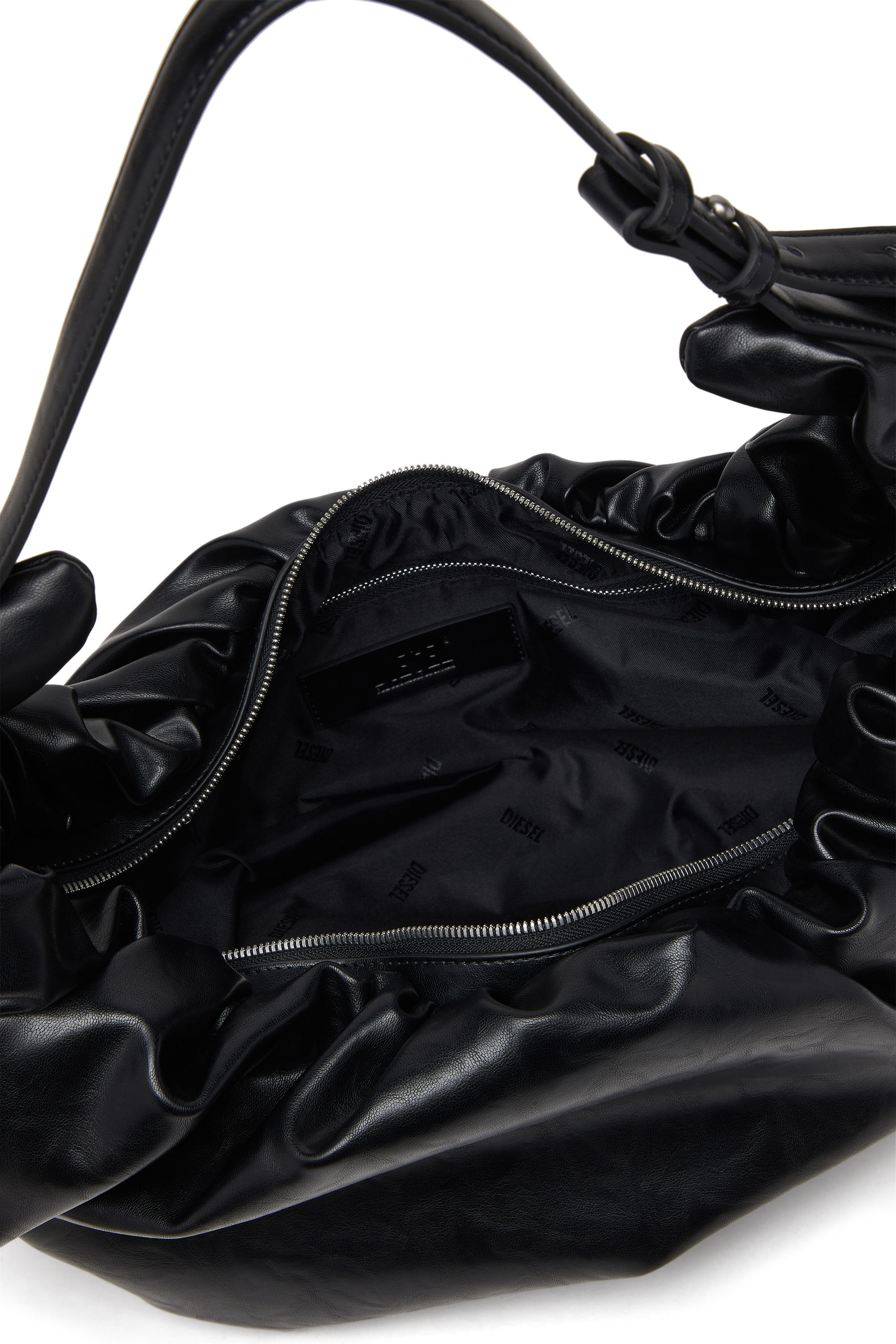 Diesel - GRAB-D HOBO L, Woman's Grab-D L-Large scrunched hobo bag in shiny PU in Black - 3