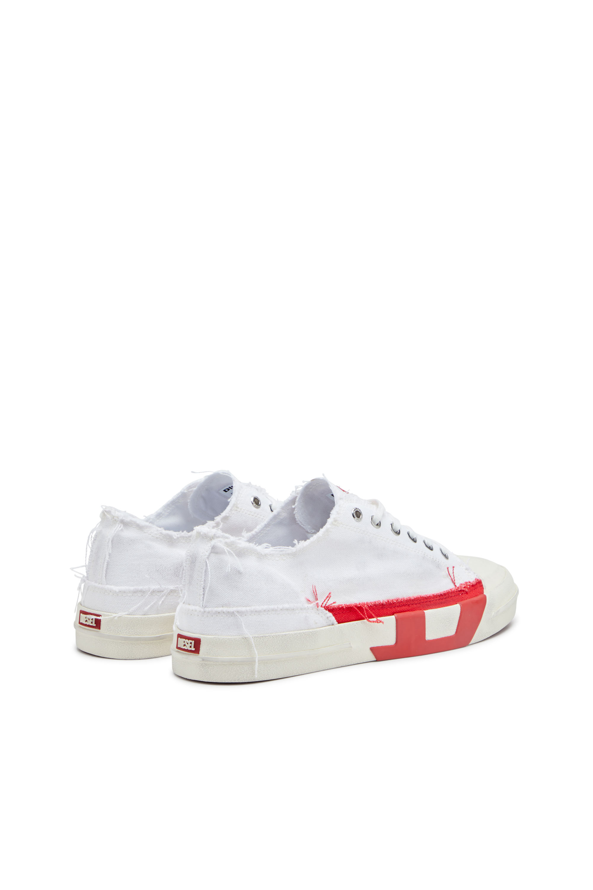 Diesel - S-D-VERSE LOW, Man's S-D-Verse-Dirty-effect canvas sneakers in White/Red - 5