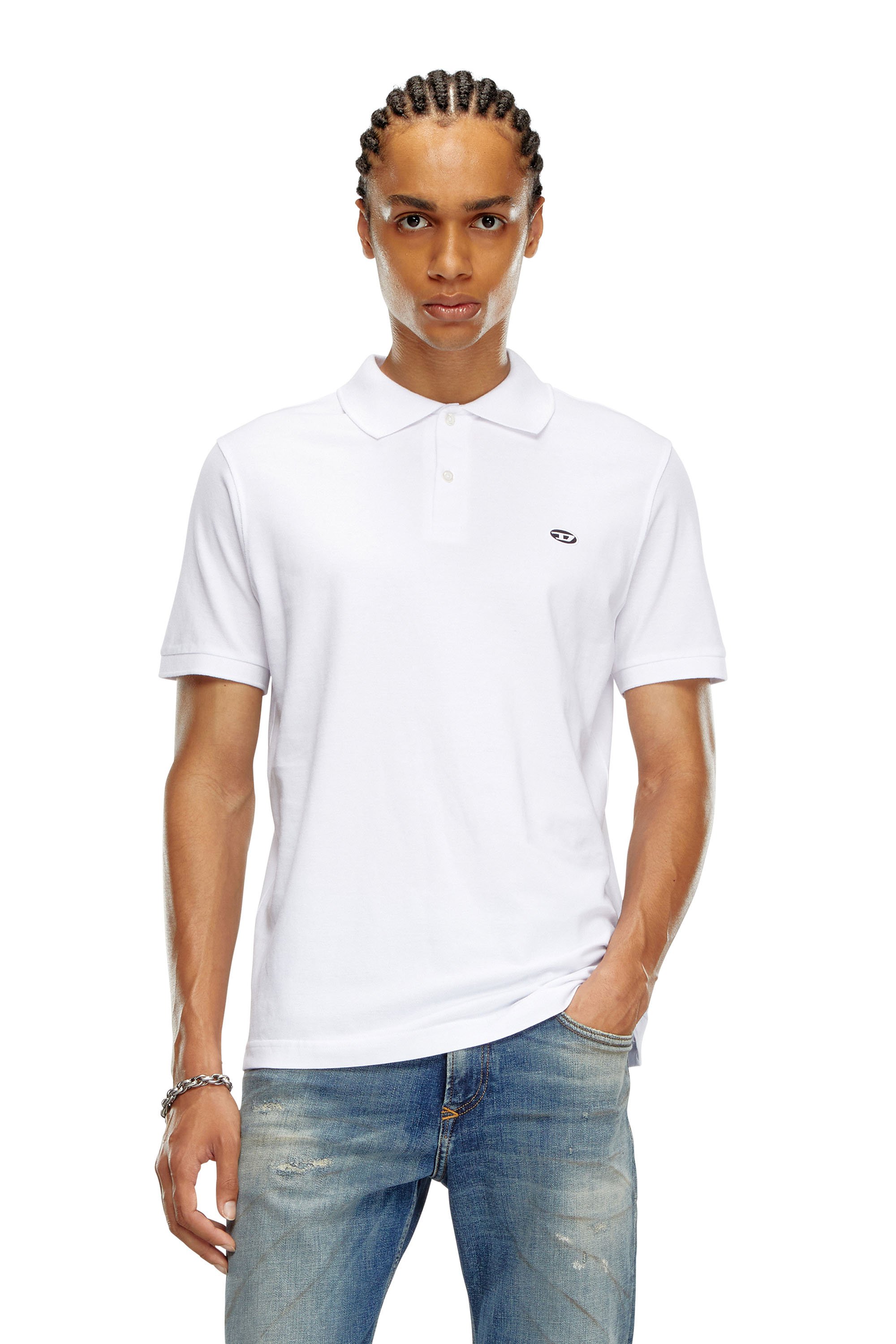 Diesel - T-REJUST-DOVAL-PJ, Man Polo shirt with Oval D patch in White - Image 1