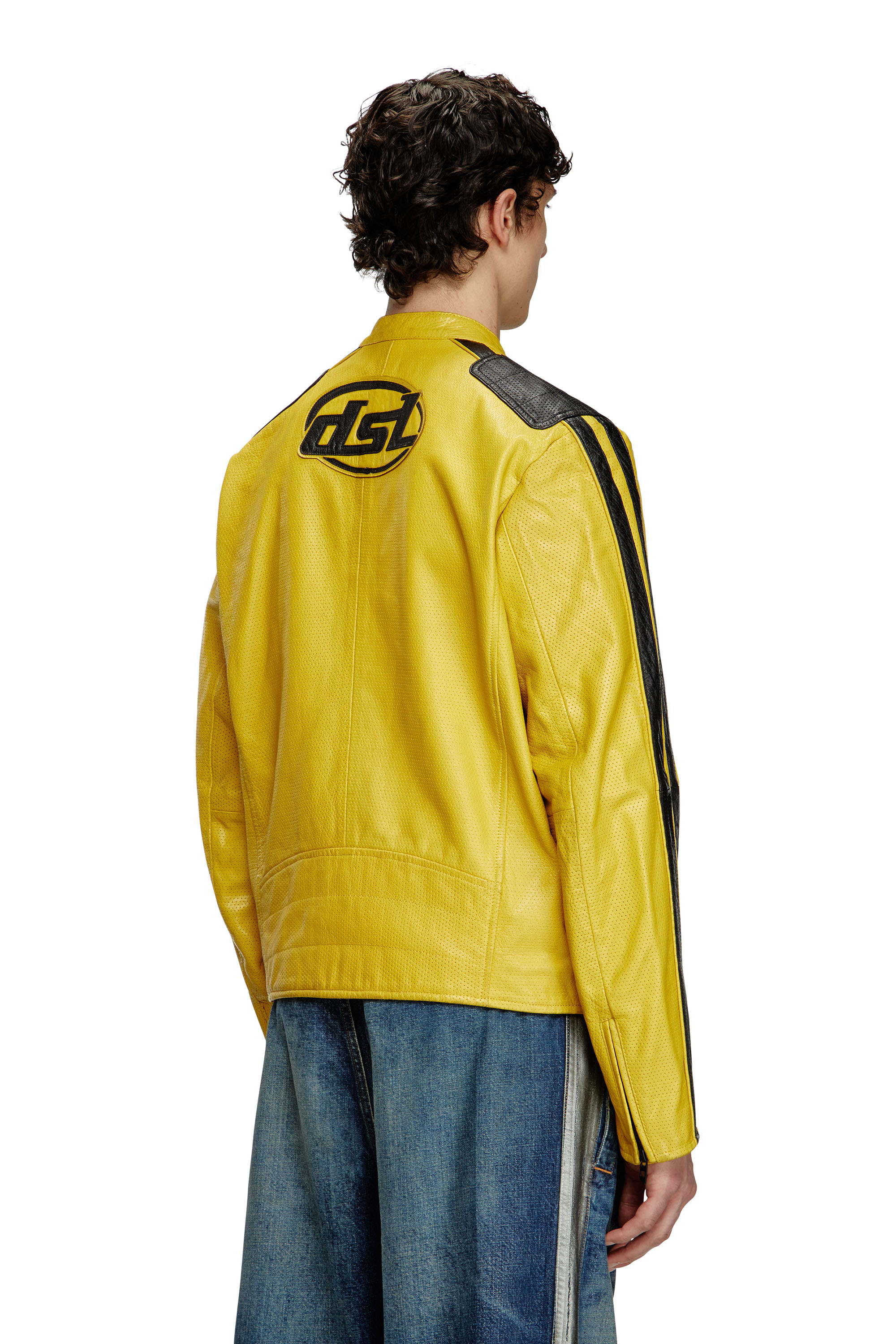 Diesel - L-POP, Chaqueta de motorista de cuero perforado Unisex in Amarillo - 3