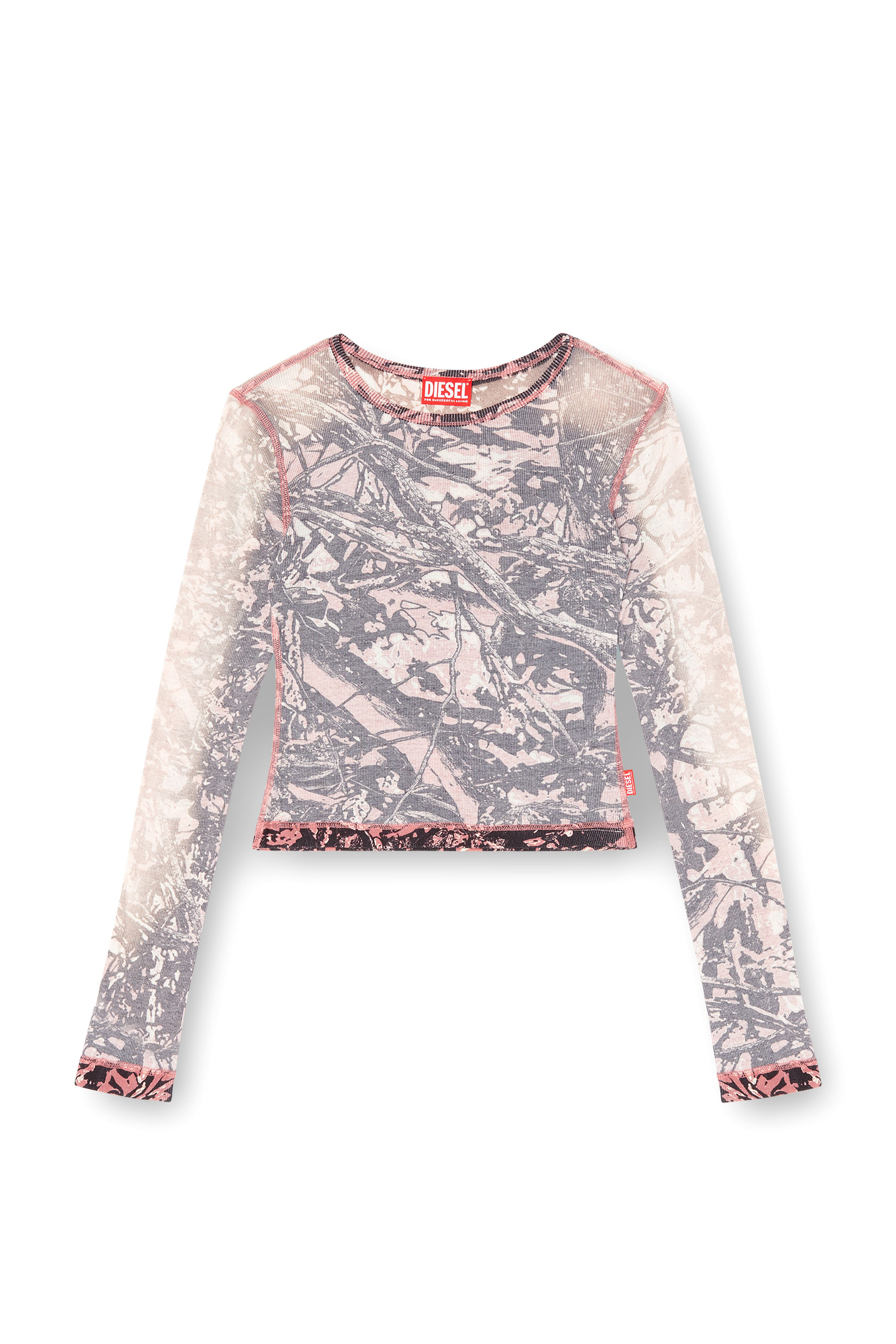 Diesel - T-BANESS-Q1, Woman's Long sleeved top with glitch camo print in Pink/Grey - 4