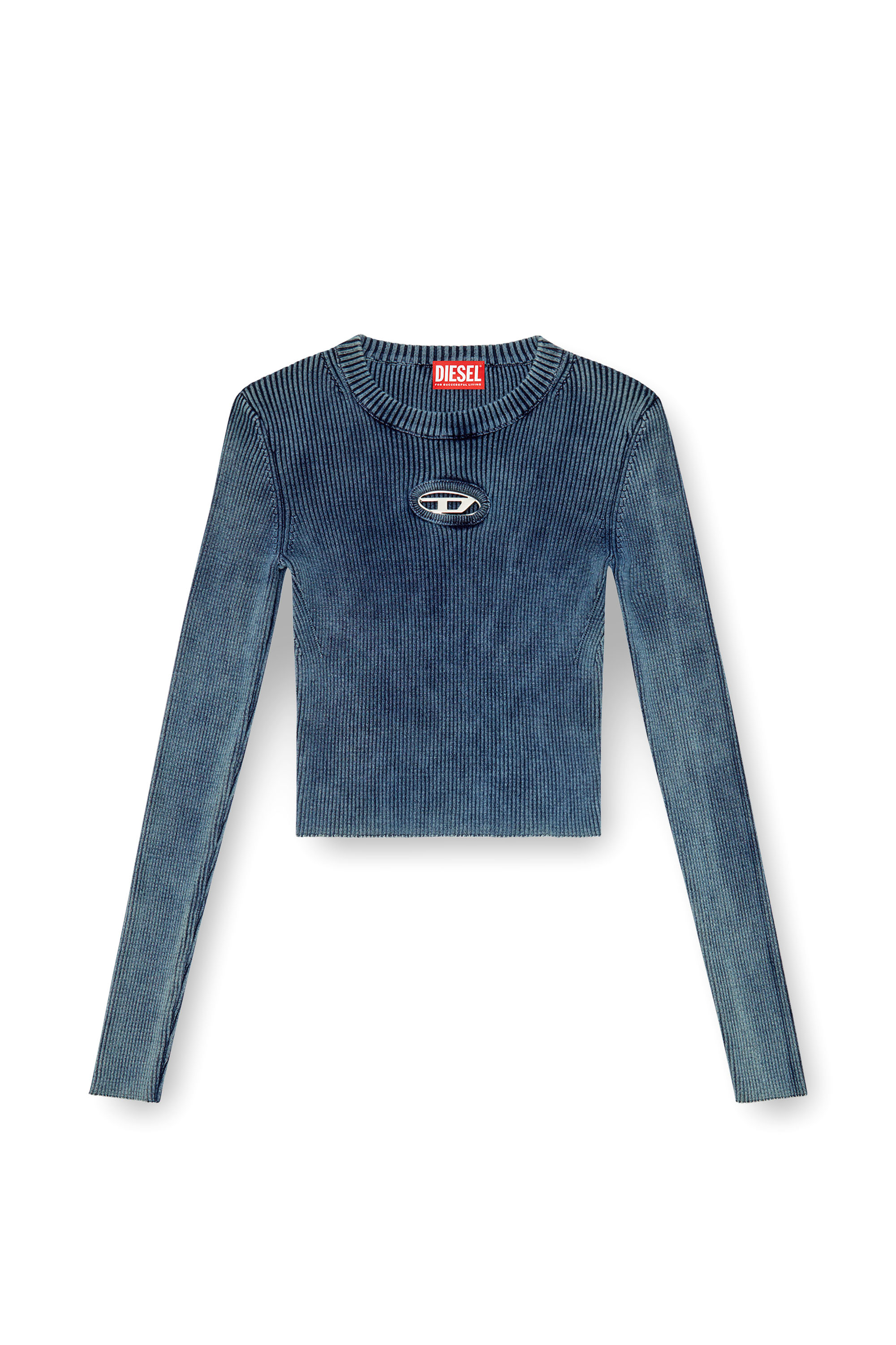 Diesel - M-ANCHOR-A, Mujer Camiseta tejida en canalé con Oval D in Azul marino - Image 3
