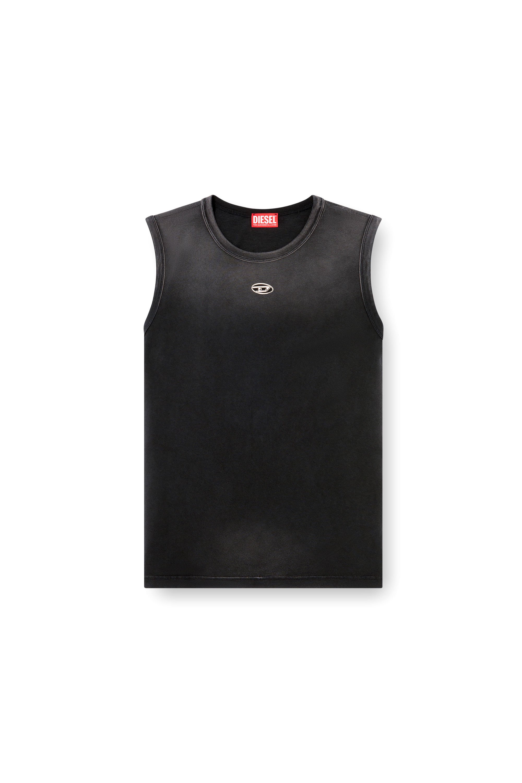 Diesel - T-BRICO-NEW, Camiseta sin mangas desteñida con recorte Oval D Hombre in Negro - 3