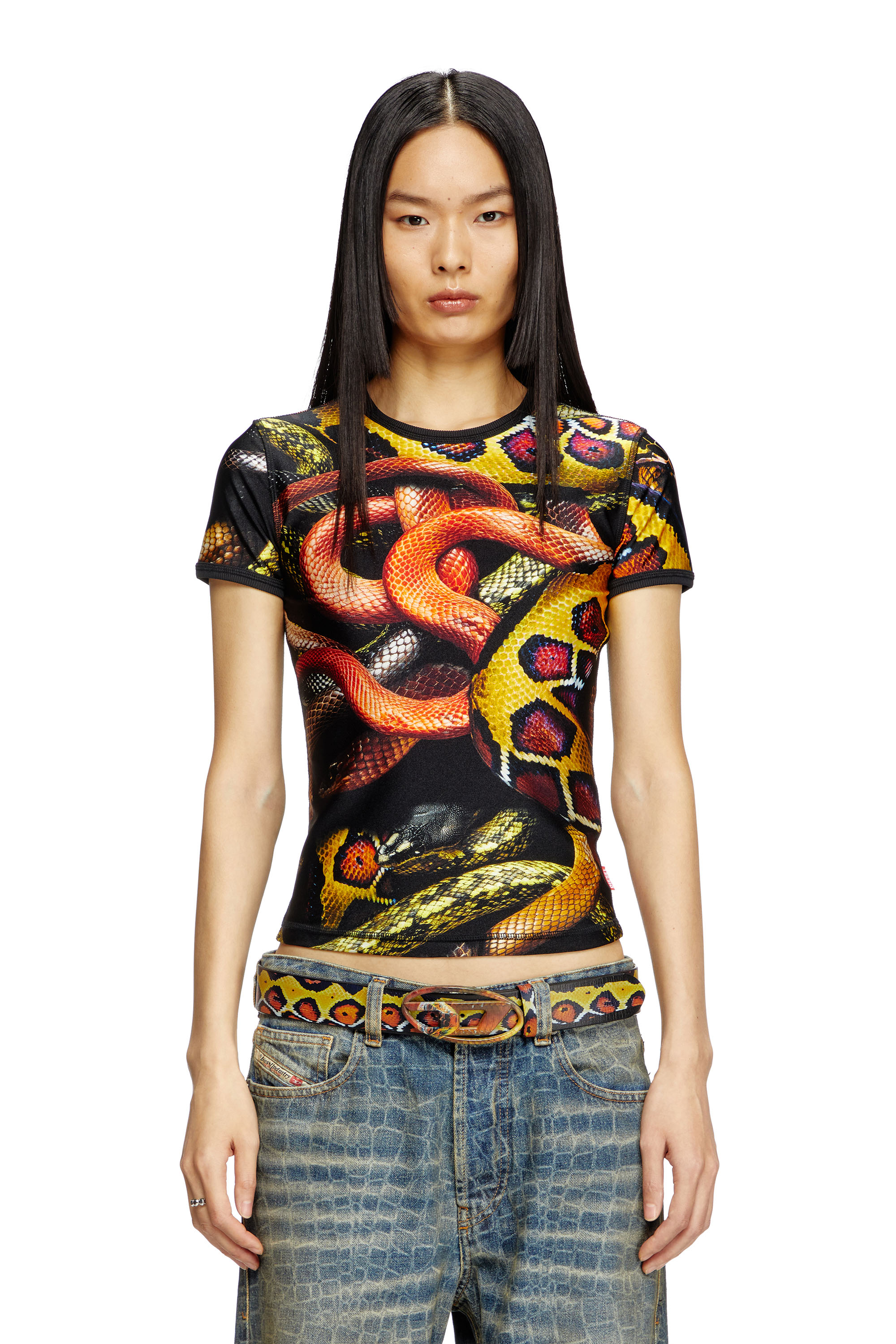 Diesel - CL-T-UNCLE-SNAKE, Camiseta de licra con estampado de serpiente all-over Unisex in Multicolor - 4