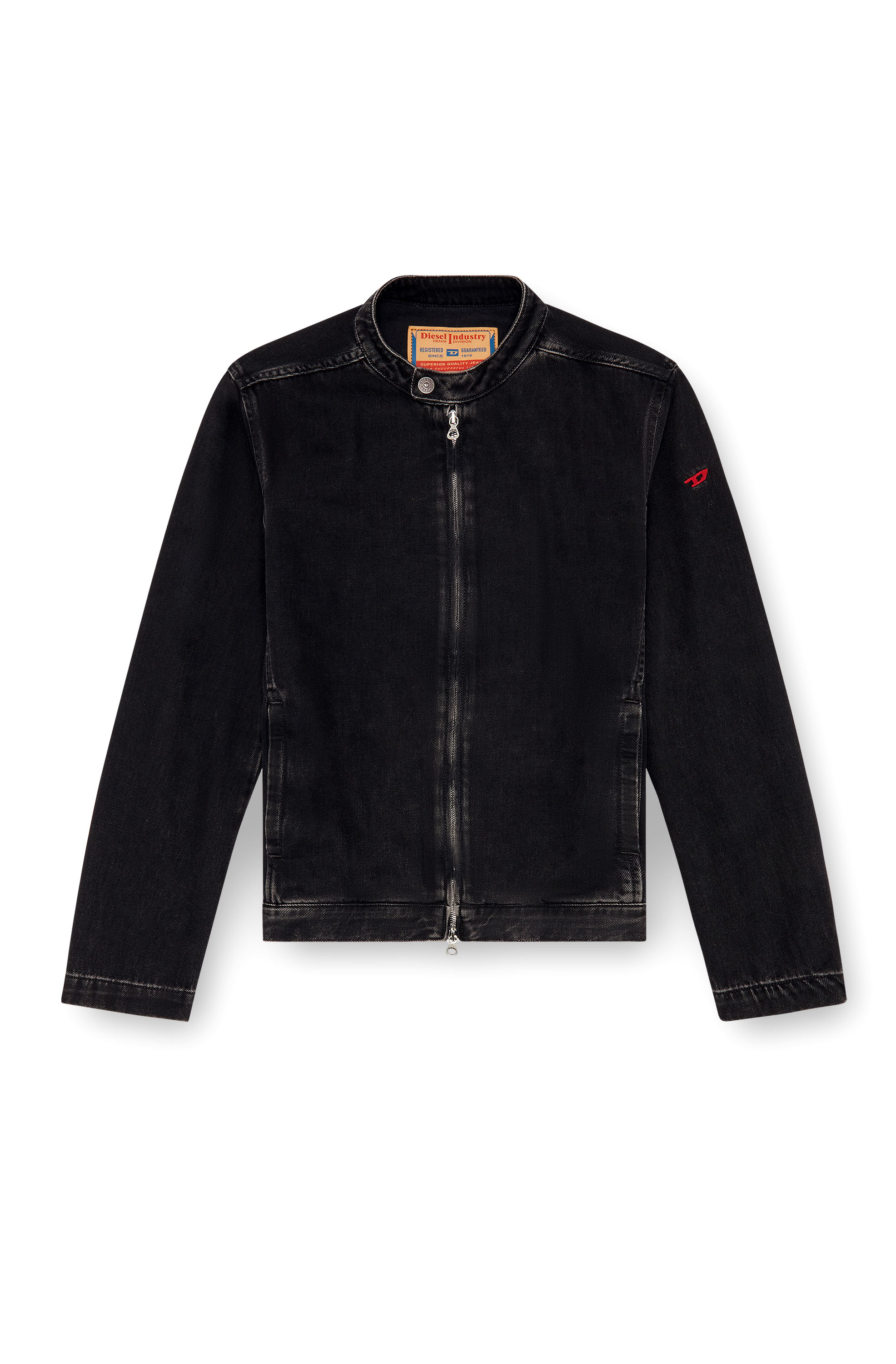 Diesel - D-GLORY, Man's Moto jacket in clean-wash denim in Black - 1