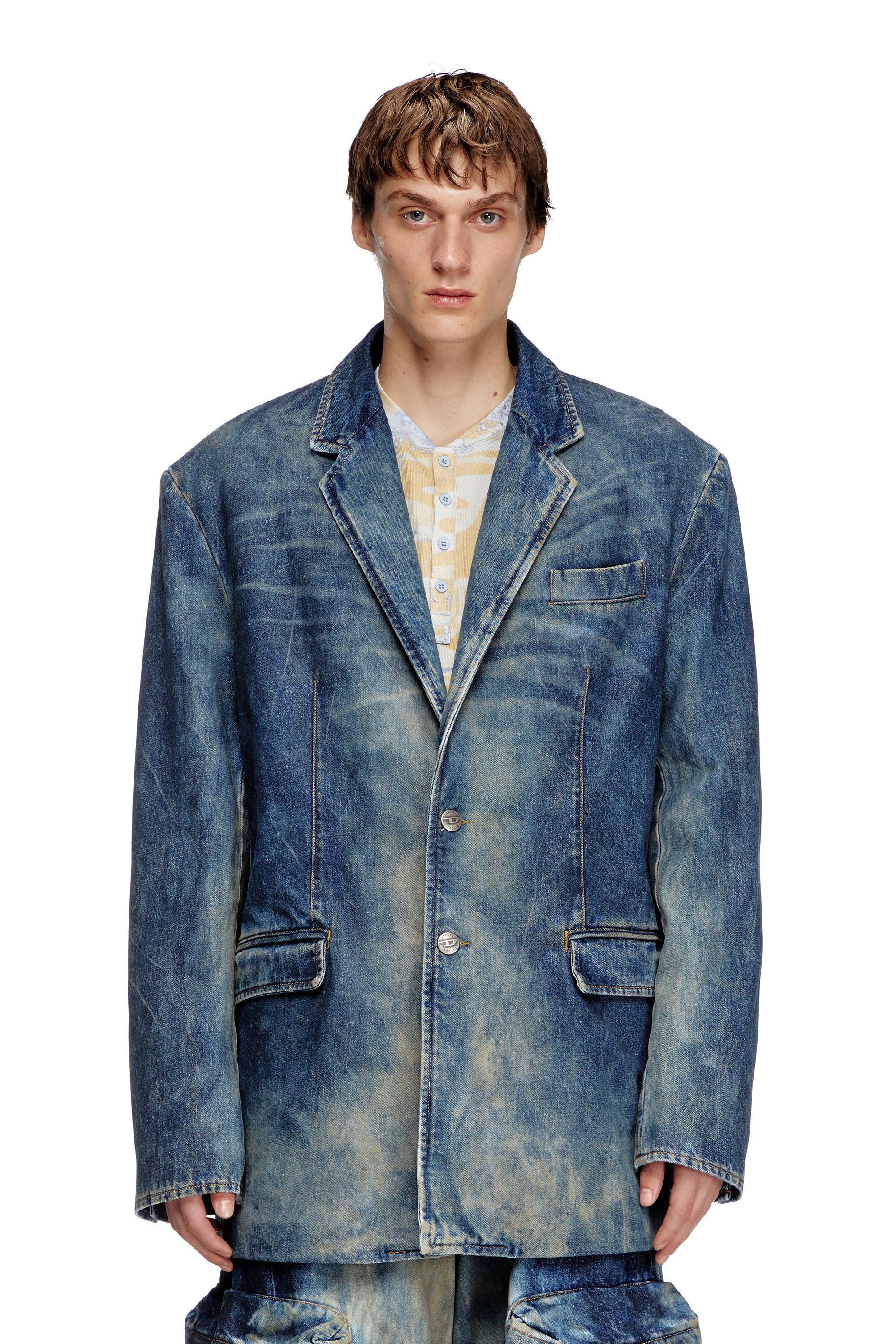 Diesel - D-OVER-DD, Blazer en denim tratado a mano con efecto de suciedad Unisex in Azul marino - 2