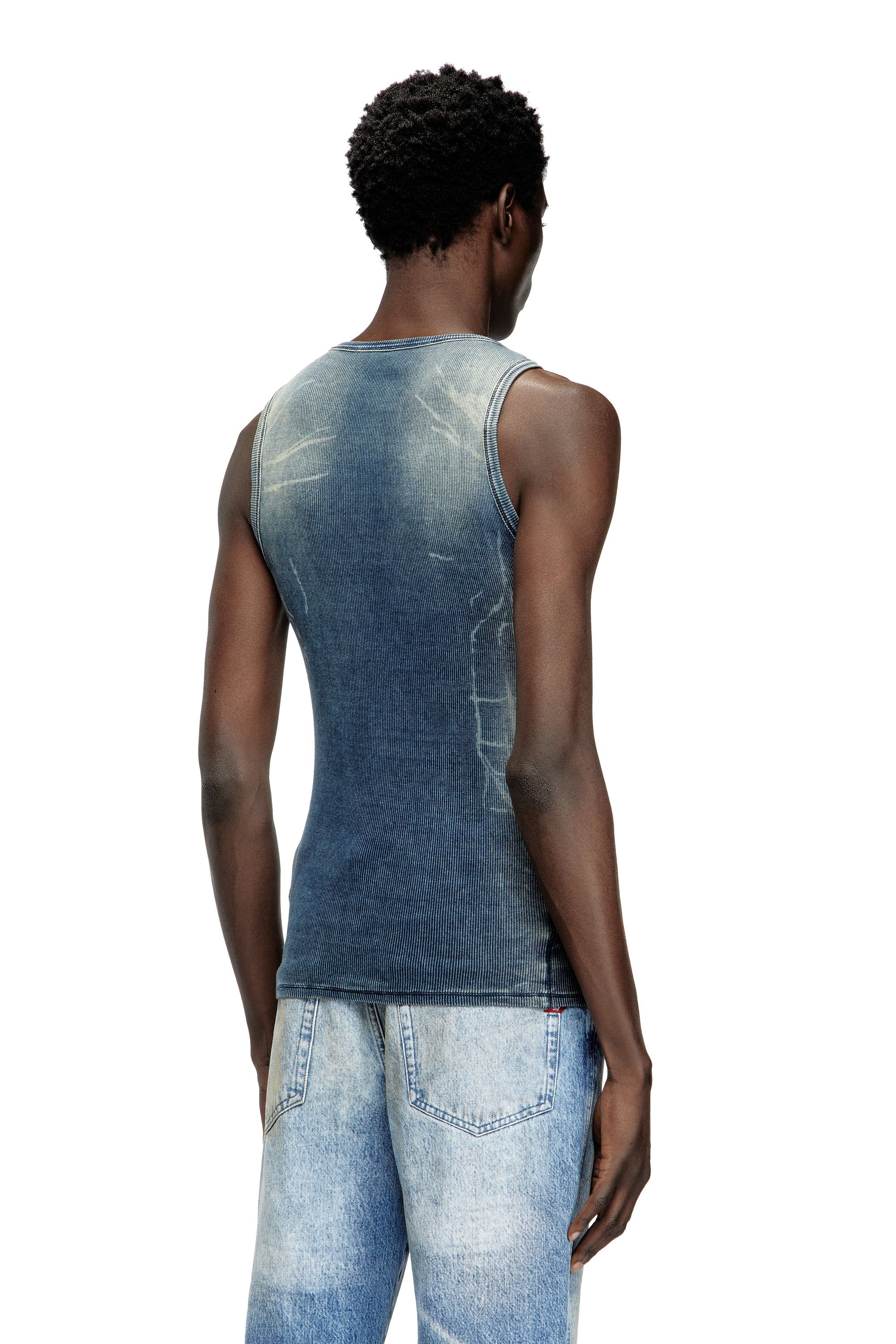 Diesel - T-GO, Camiseta de canalé con efecto trampantojo en denim Unisex in Azul marino - 2