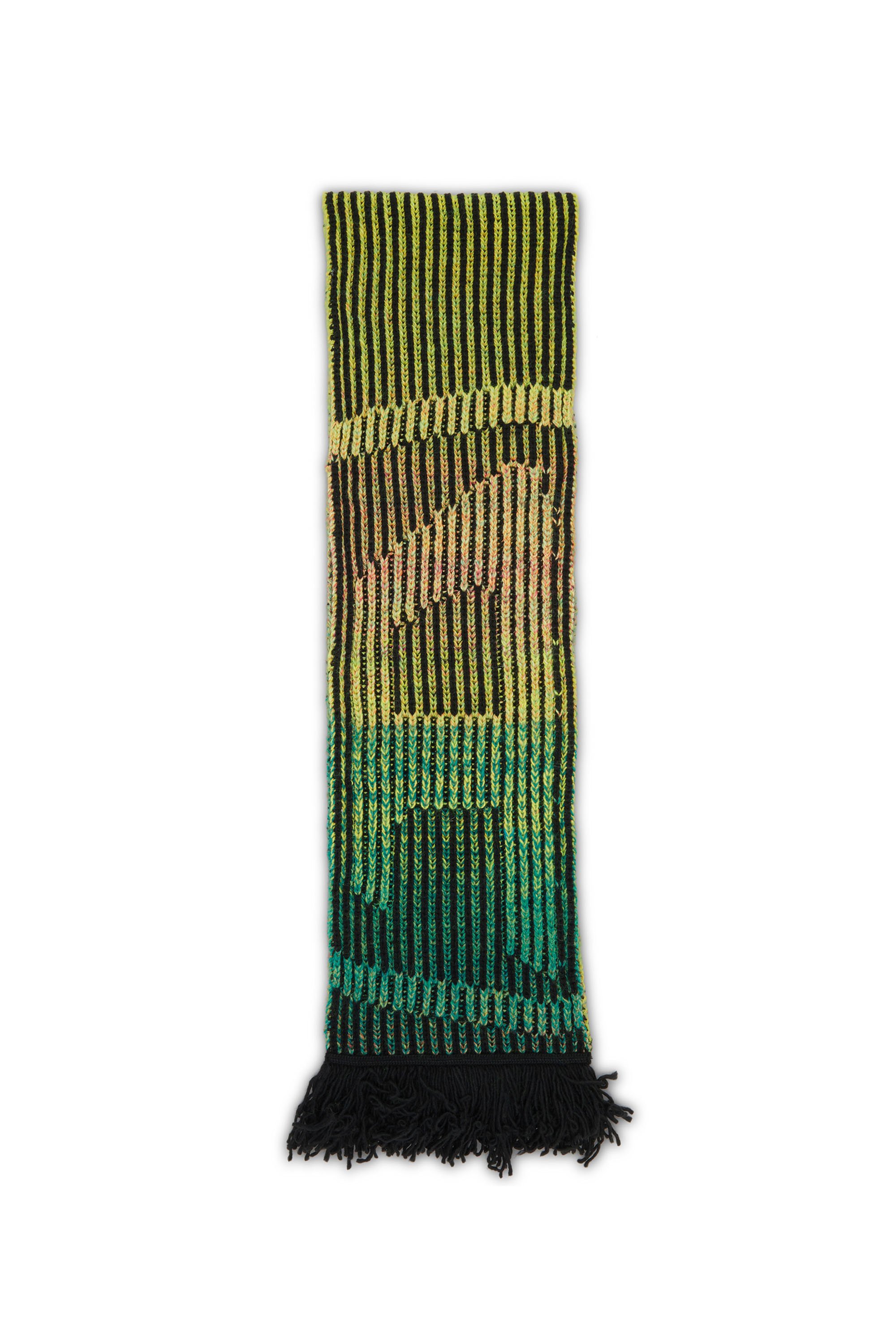 Diesel - K-SHADY, Unisex's Ribbed scarf with dégradé neon stripes in Green/Black - 2