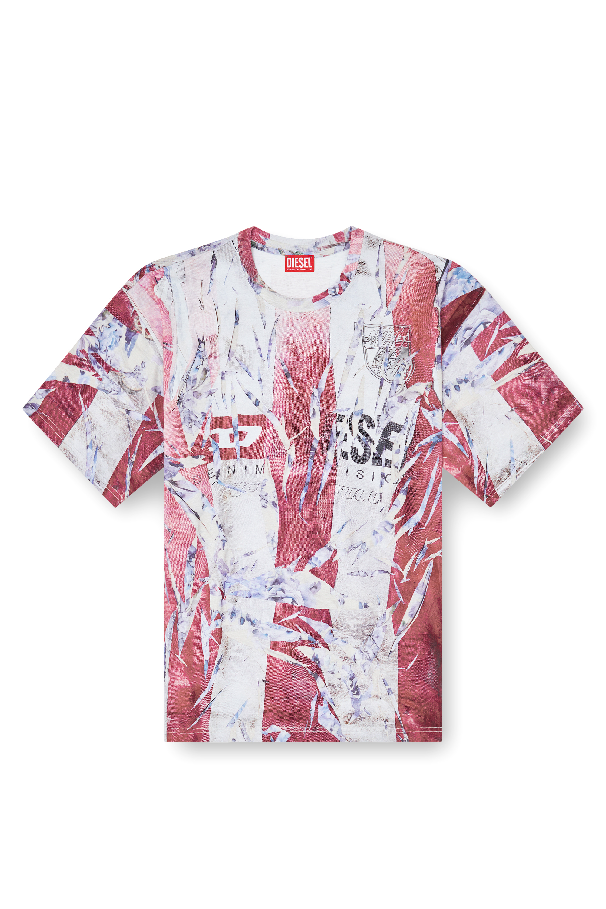 Diesel - T-BOXT-R13, Man's T-shirt with trompe l'oeil cracked print in Red/White - 4