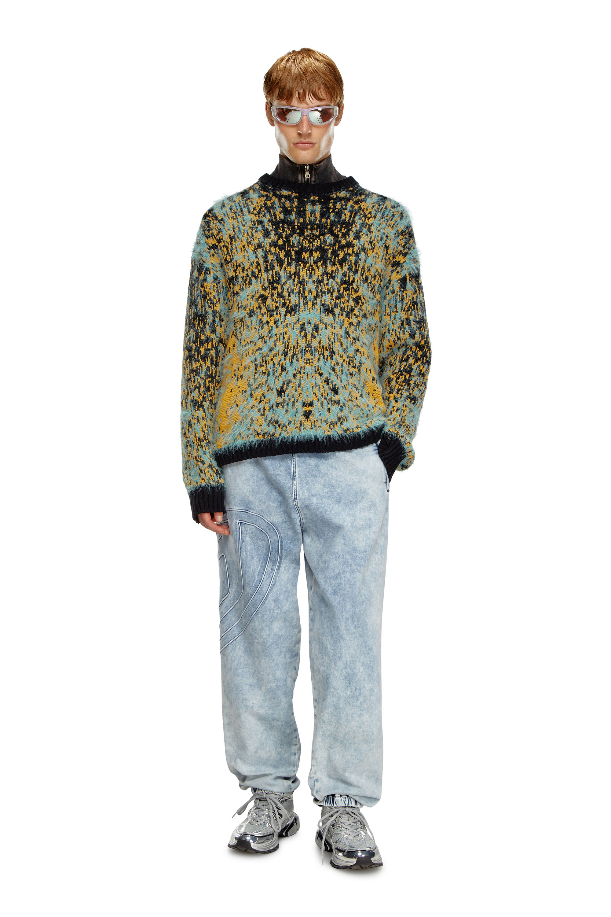 Diesel - K-RAIN, Man's Jumper with acid rain effect in Blue/Yellow - 4