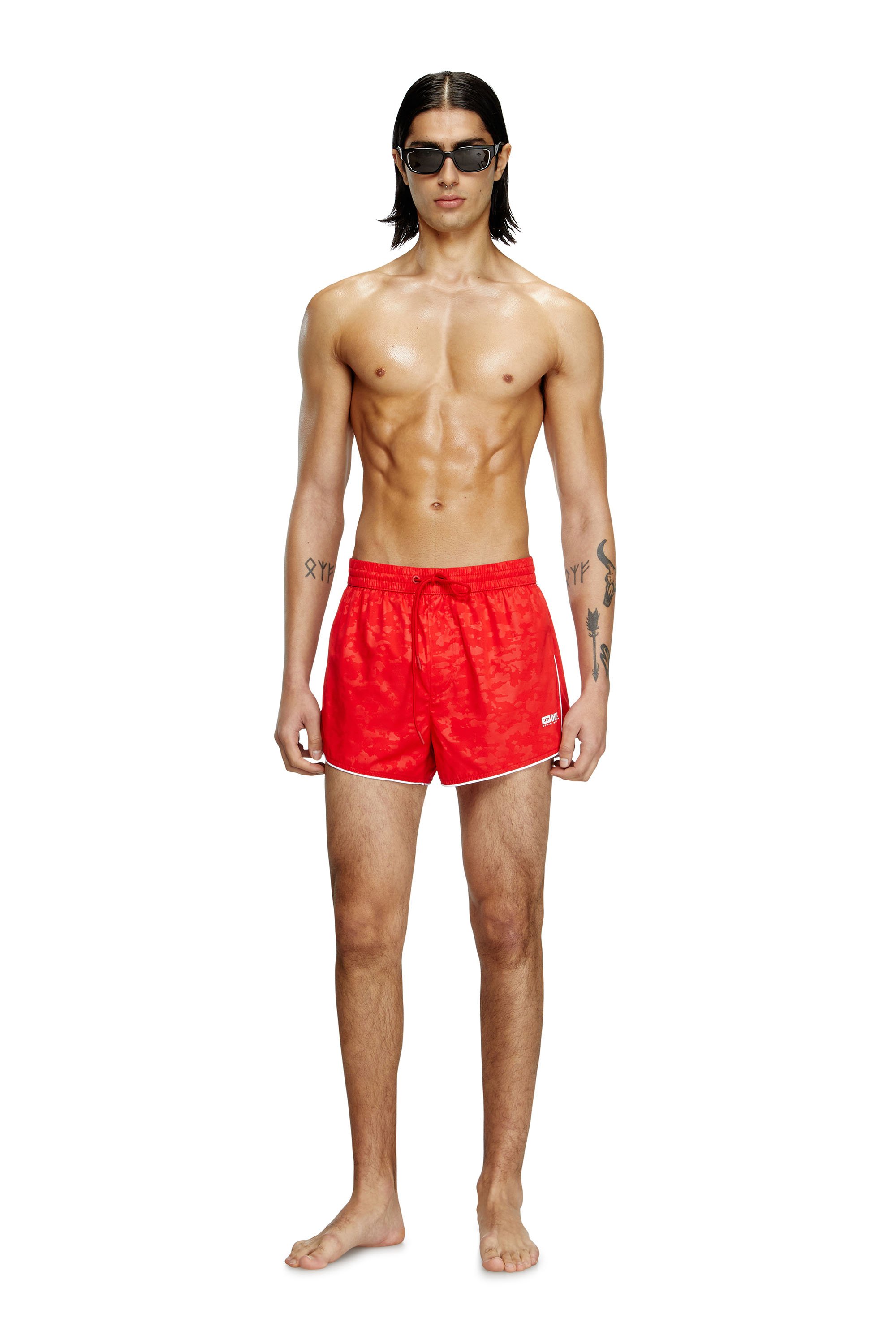 Diesel - OLIVER-30-D-BOX, Man's Swim shorts with pixelated camo motif in Red - 1