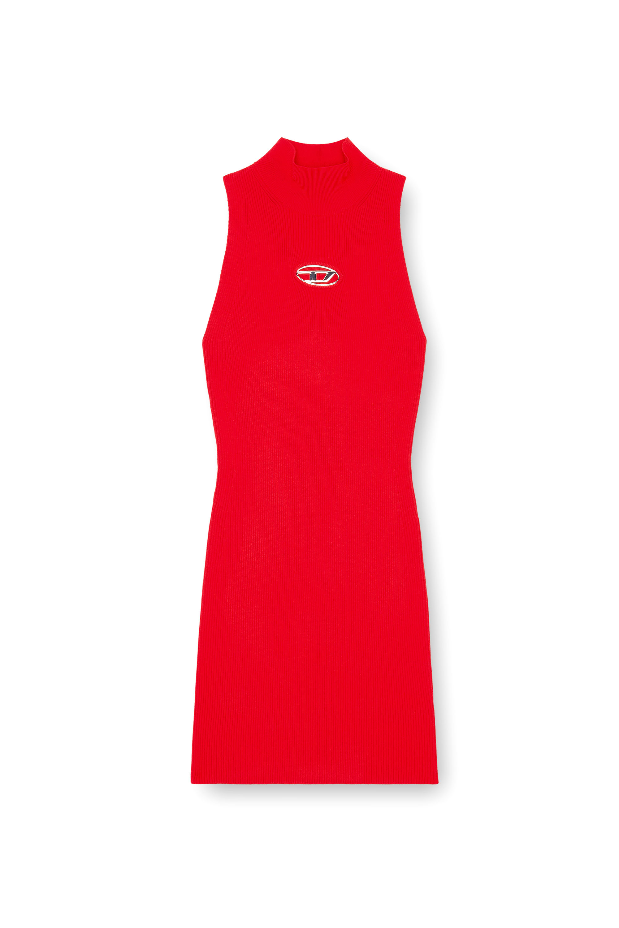 Diesel - M-ONERVAX, Mujer Vestido corto con cuello alto de punto de canalé in Rojo - Image 4