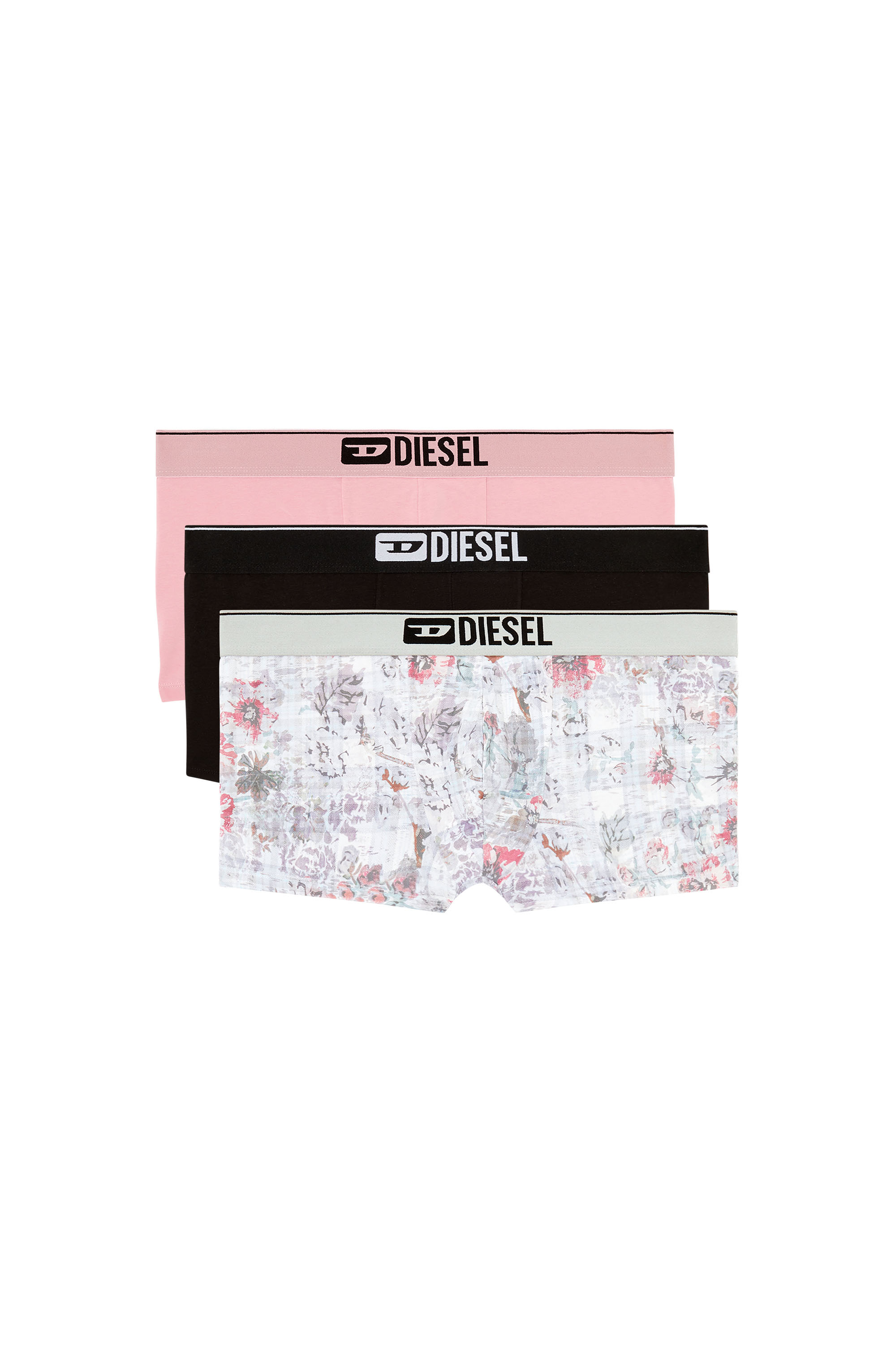 Diesel - DAMIEN-THREEPACK, Man's Three-pack boxer briefs with floral motif in Pink/Black - 1