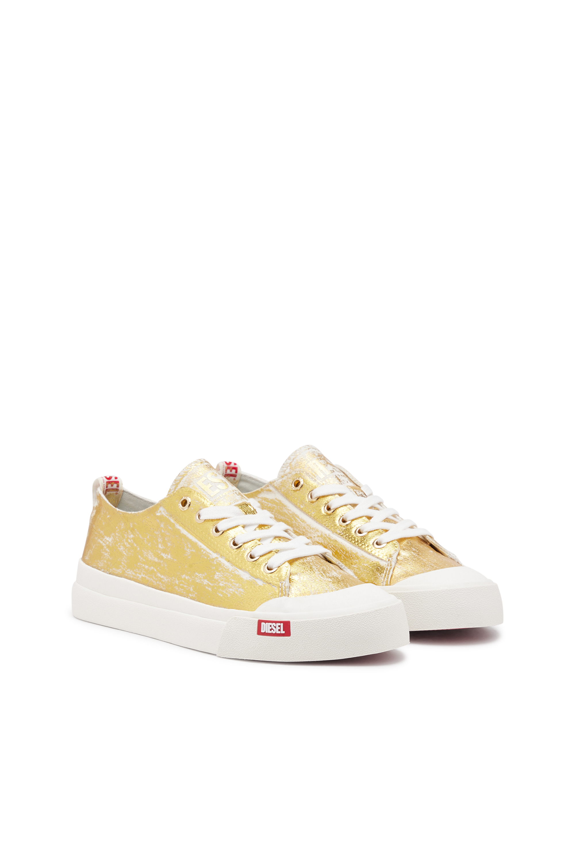 Diesel - S-ATHOS LOW W, Woman S-Athos Low-Distressed sneakers in metallic canvas in Oro - Image 2