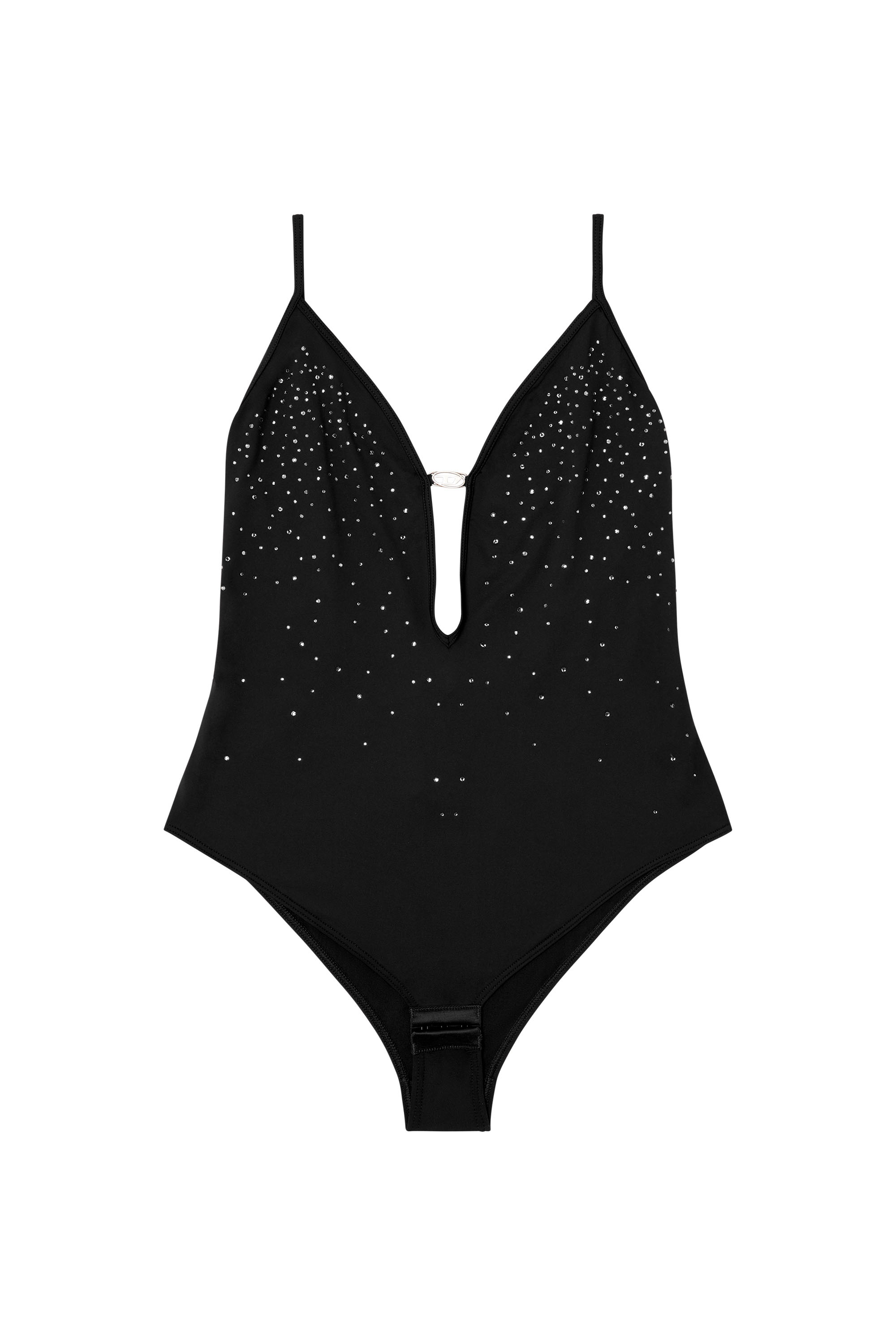 Diesel - UFBY-OVAL-D-BODYSUIT, Body de microfibra con cristales Mujer in Negro - 4